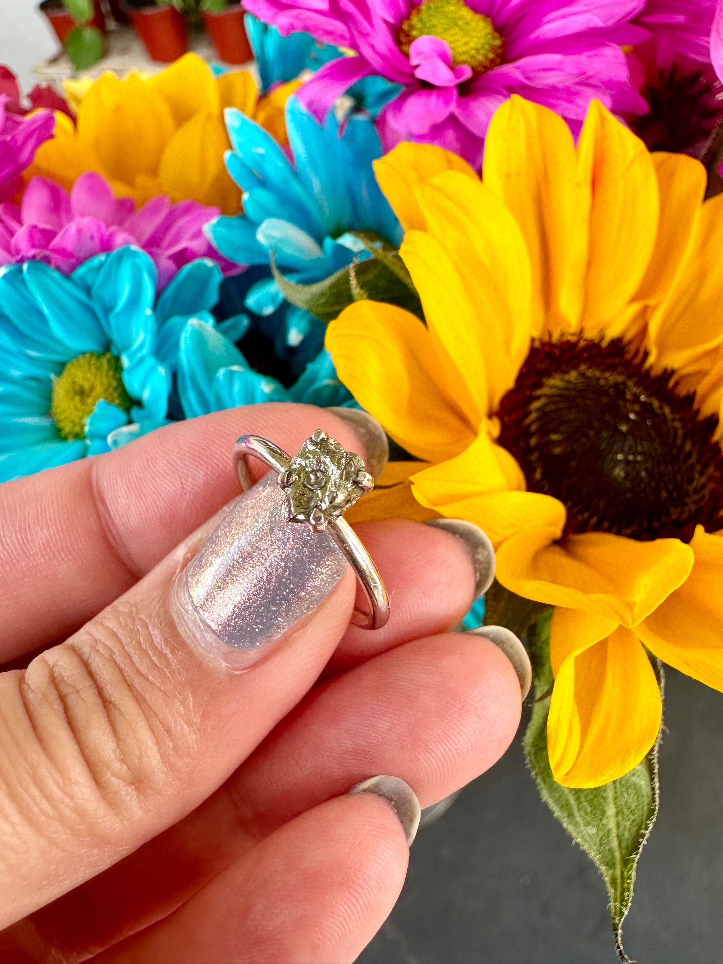 Sterling Silver Pyrite Ring Size 7 -Natural Gemstone Jewelry - Elegant Boho Style Statement Ring - Unique Gift for Her