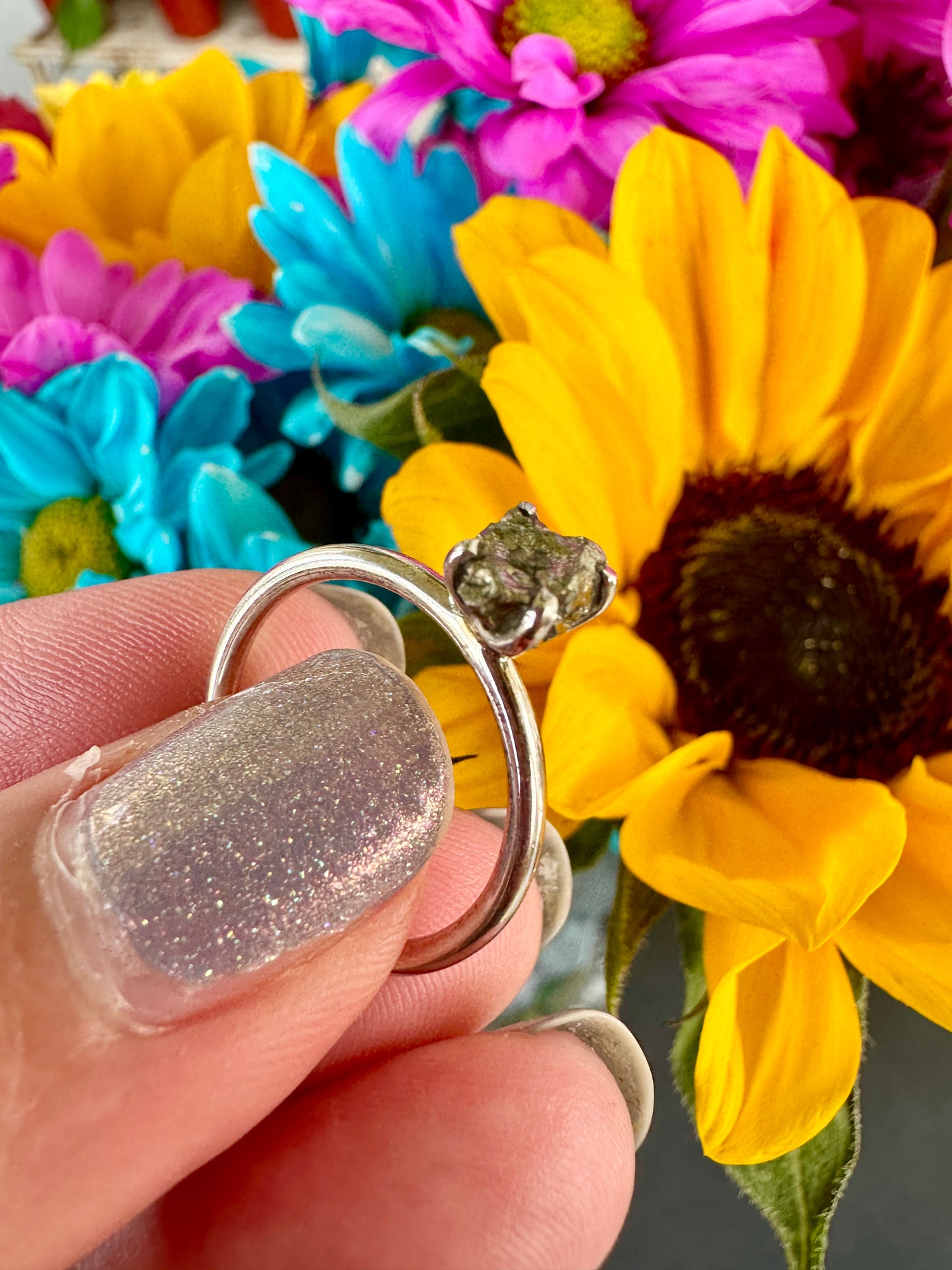 Sterling Silver Pyrite Ring Size 7 -Natural Gemstone Jewelry - Elegant Boho Style Statement Ring - Unique Gift for Her