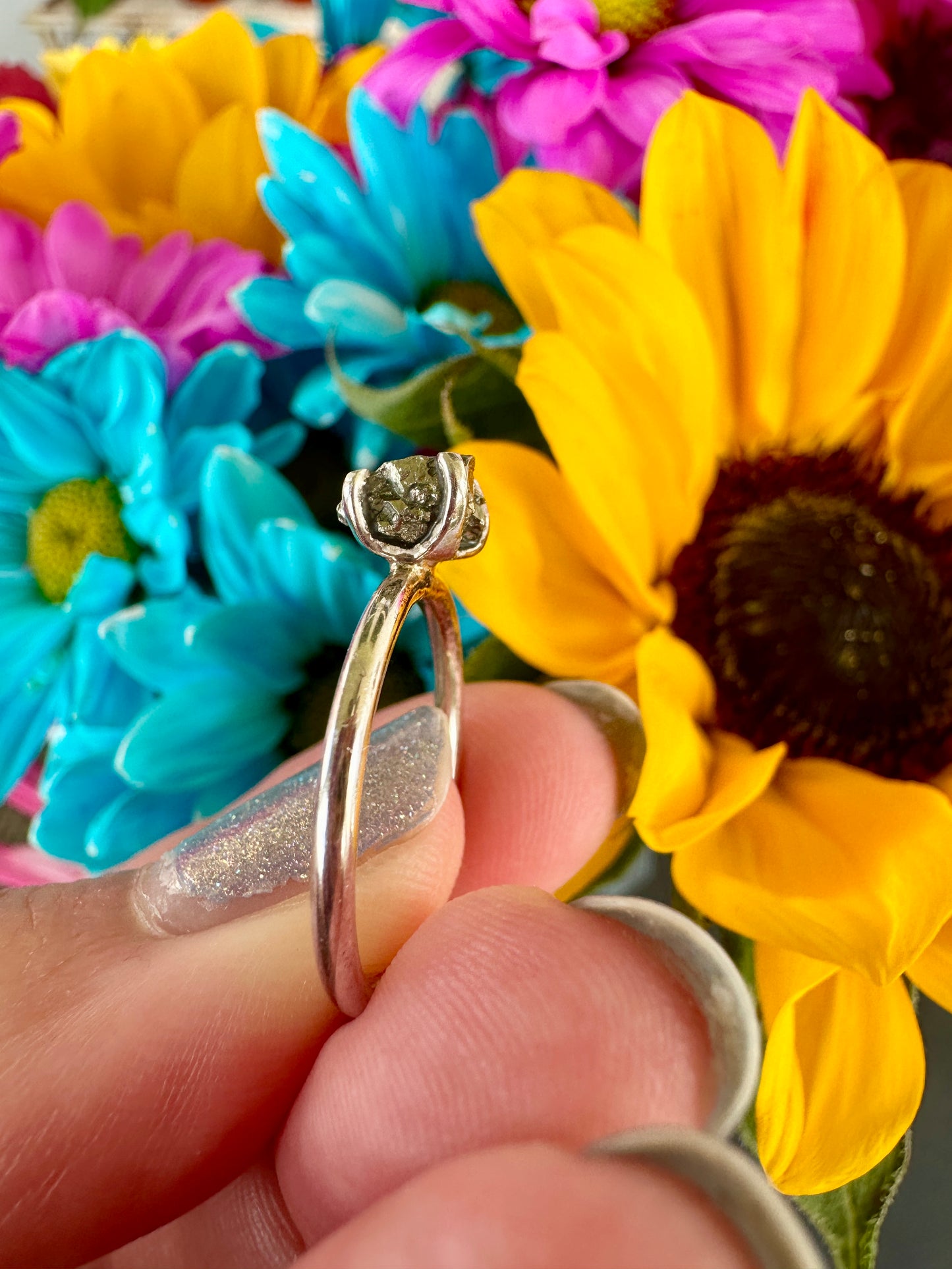 Sterling Silver Pyrite Ring Size 7 -Natural Gemstone Jewelry - Elegant Boho Style Statement Ring - Unique Gift for Her