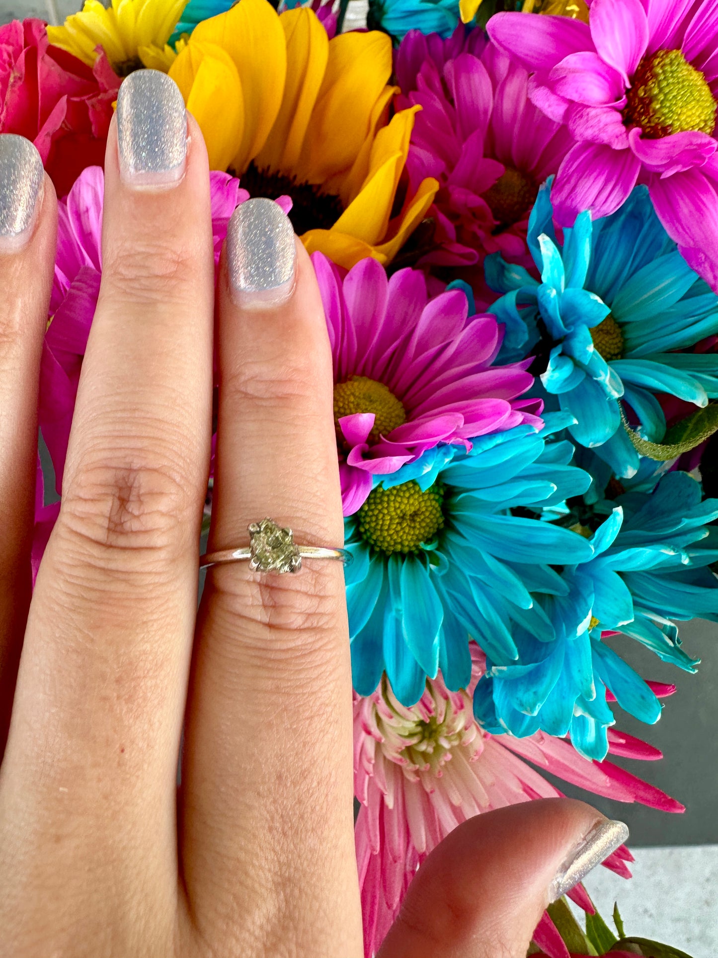 Sterling Silver Pyrite Ring Size 7 -Natural Gemstone Jewelry - Elegant Boho Style Statement Ring - Unique Gift for Her