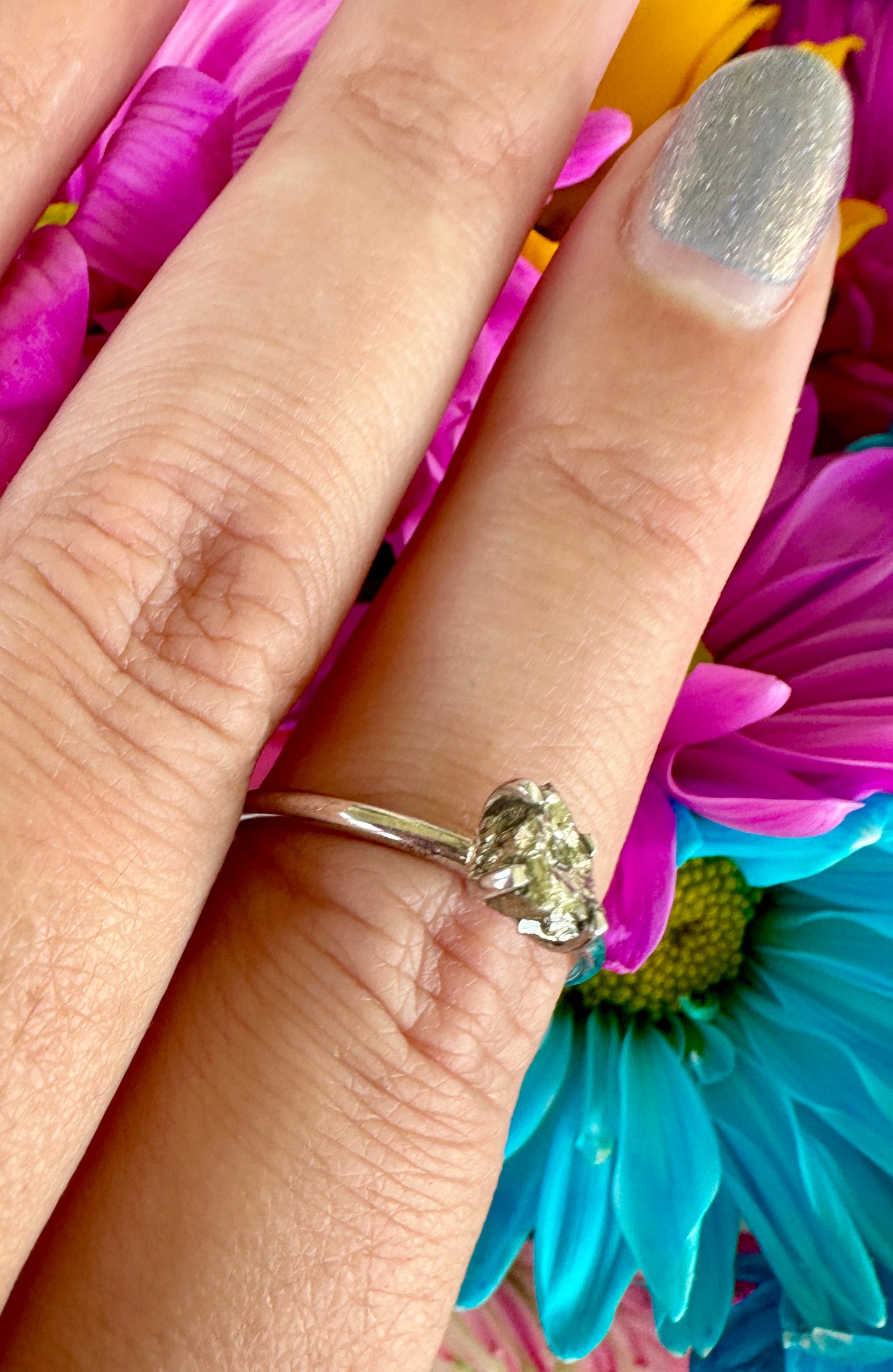 Sterling Silver Pyrite Ring Size 7 -Natural Gemstone Jewelry - Elegant Boho Style Statement Ring - Unique Gift for Her