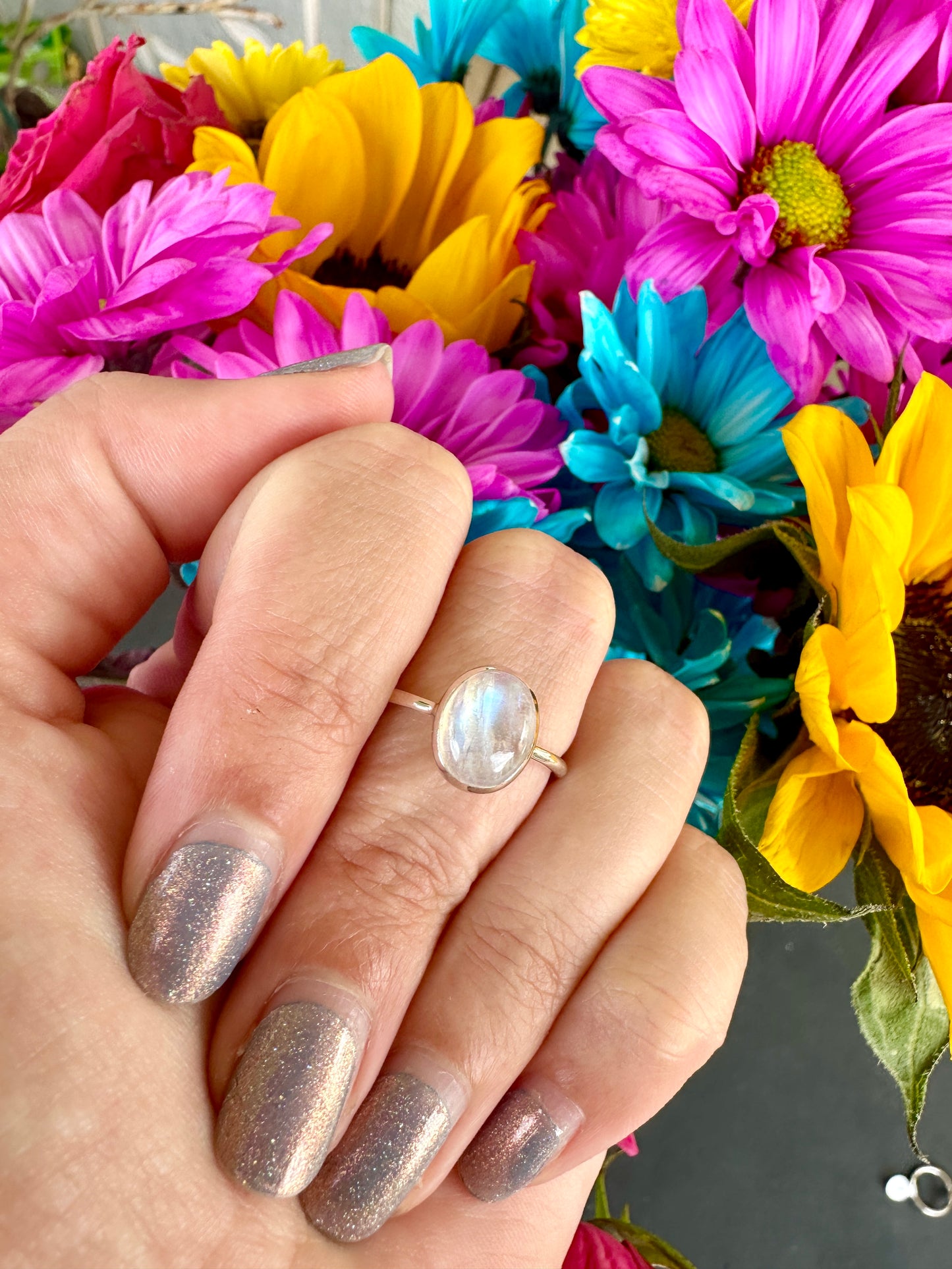 Sterling Silver Moonstone Ring Size 7.75, Captivating Gemstone Jewelry, Mystical Lunar Inspired Accessory, Unique Gift Idea