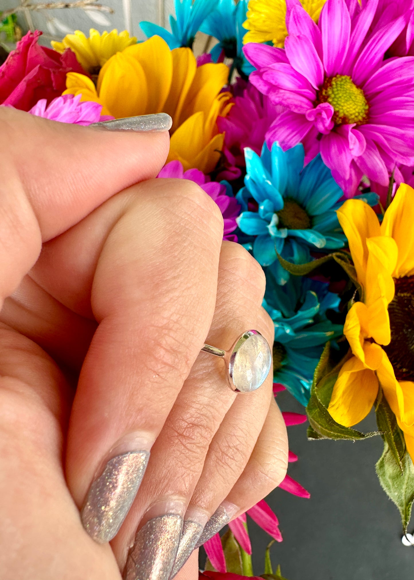 Sterling Silver Moonstone Ring Size 7.75, Captivating Gemstone Jewelry, Mystical Lunar Inspired Accessory, Unique Gift Idea