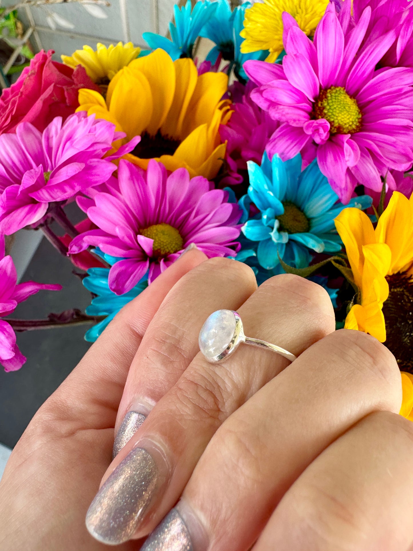 Sterling Silver Moonstone Ring Size 7.75, Captivating Gemstone Jewelry, Mystical Lunar Inspired Accessory, Unique Gift Idea