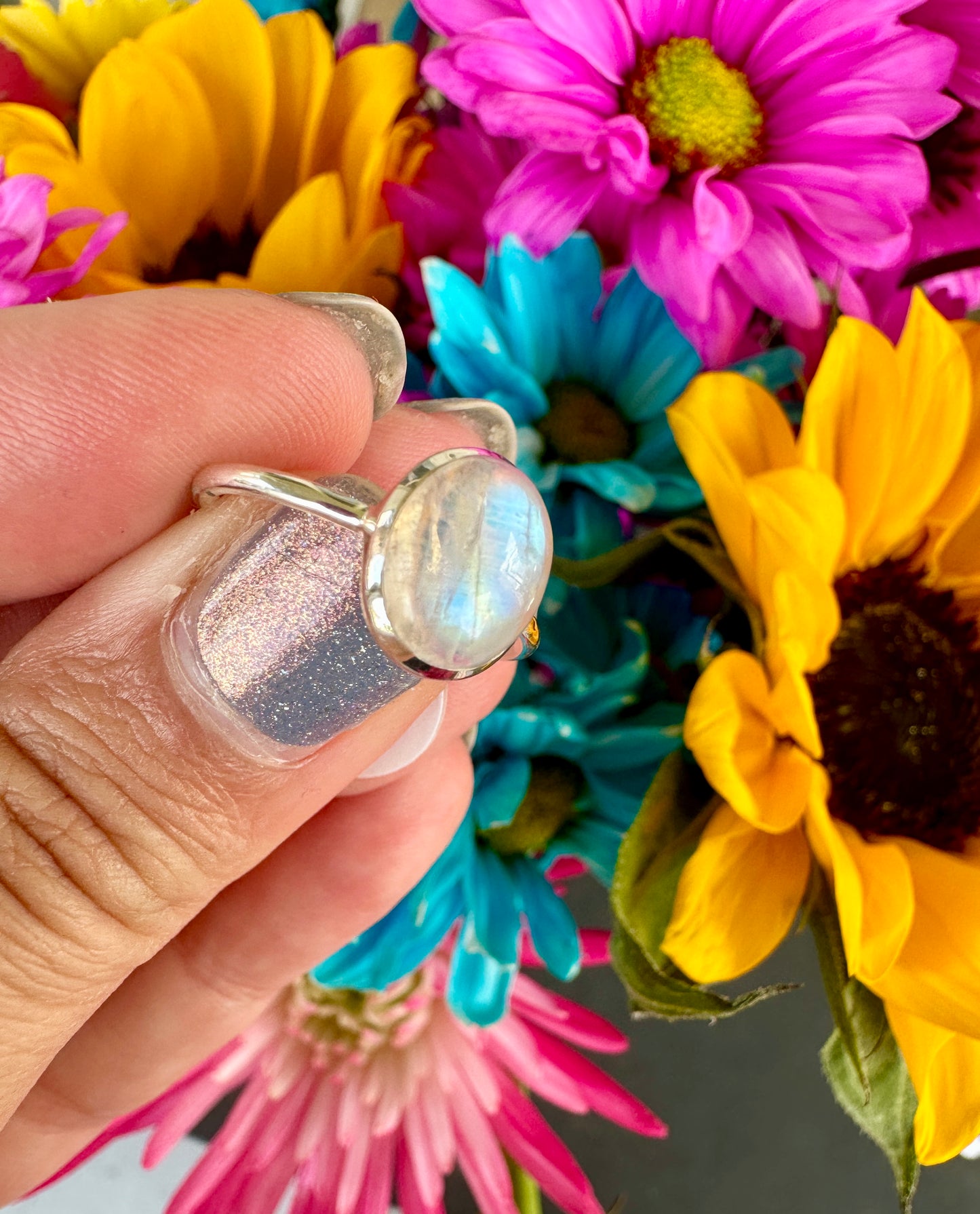 Sterling Silver Moonstone Ring Size 7.75, Captivating Gemstone Jewelry, Mystical Lunar Inspired Accessory, Unique Gift Idea