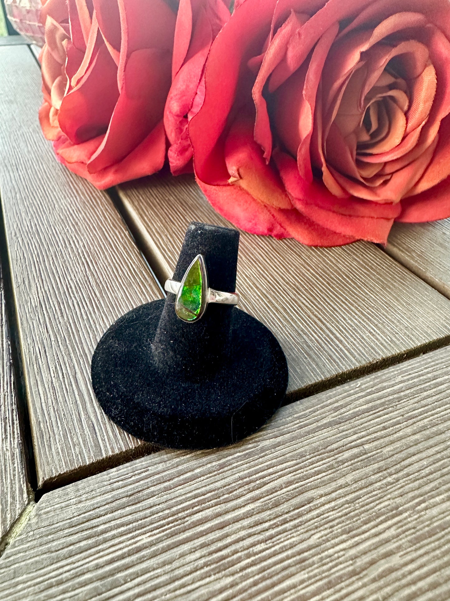 Radiant Size 6 Ammolite Ring in Sterling Silver - A Dazzling Display of Color, Perfect for Adding a Touch of Elegance to Any Outfit