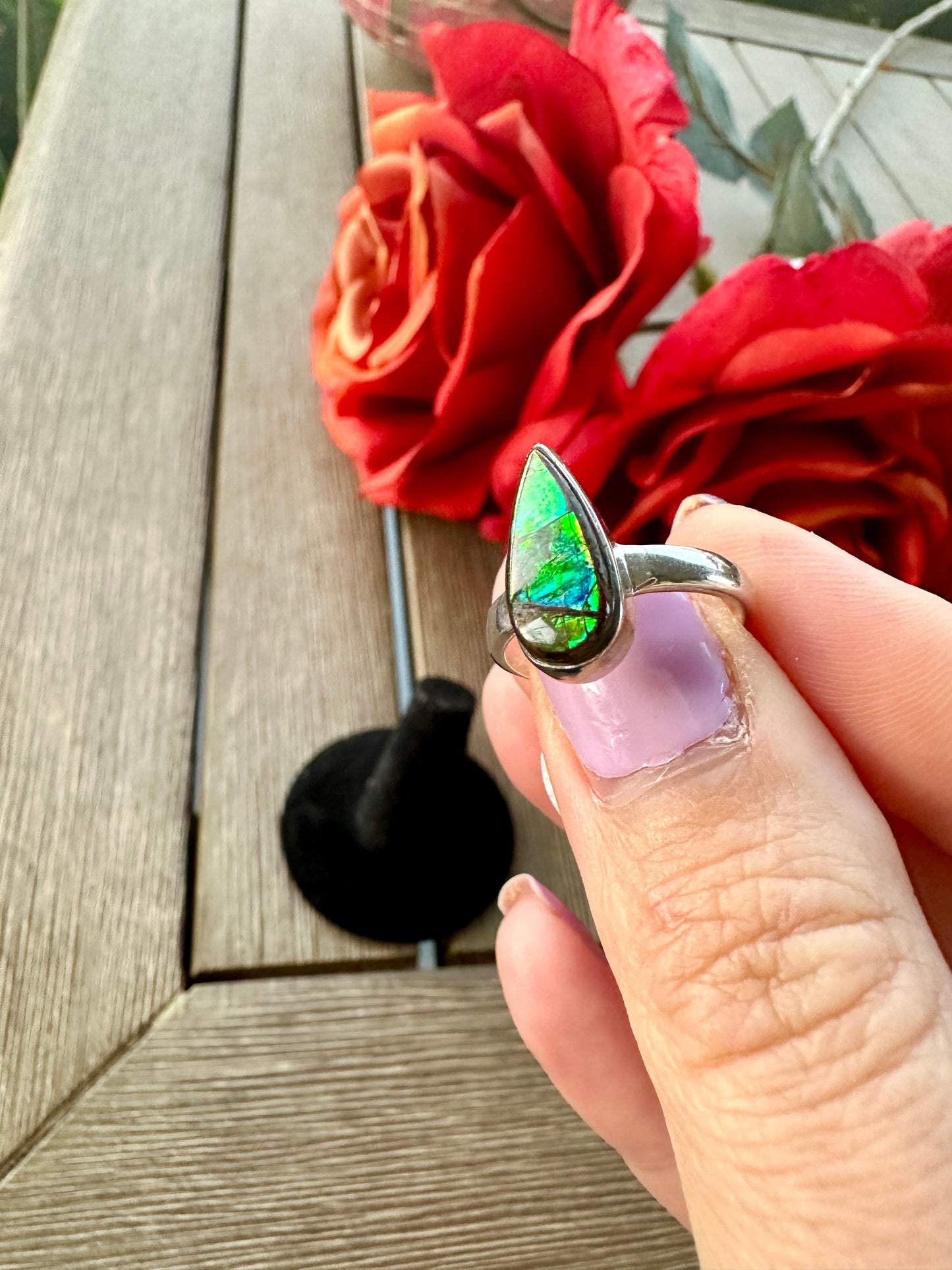 Radiant Size 6 Ammolite Ring in Sterling Silver - A Dazzling Display of Color, Perfect for Adding a Touch of Elegance to Any Outfit