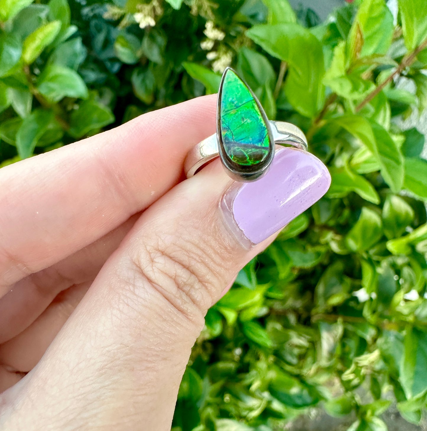 Radiant Size 6 Ammolite Ring in Sterling Silver - A Dazzling Display of Color, Perfect for Adding a Touch of Elegance to Any Outfit