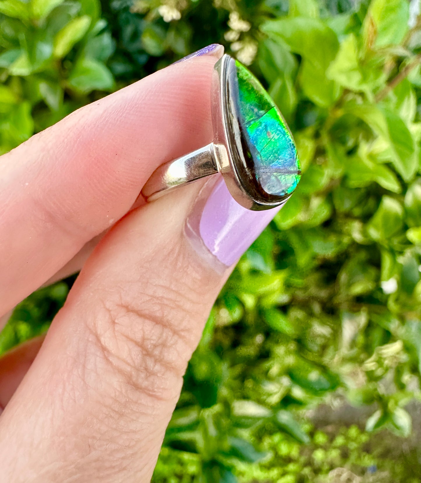 Radiant Size 6 Ammolite Ring in Sterling Silver - A Dazzling Display of Color, Perfect for Adding a Touch of Elegance to Any Outfit