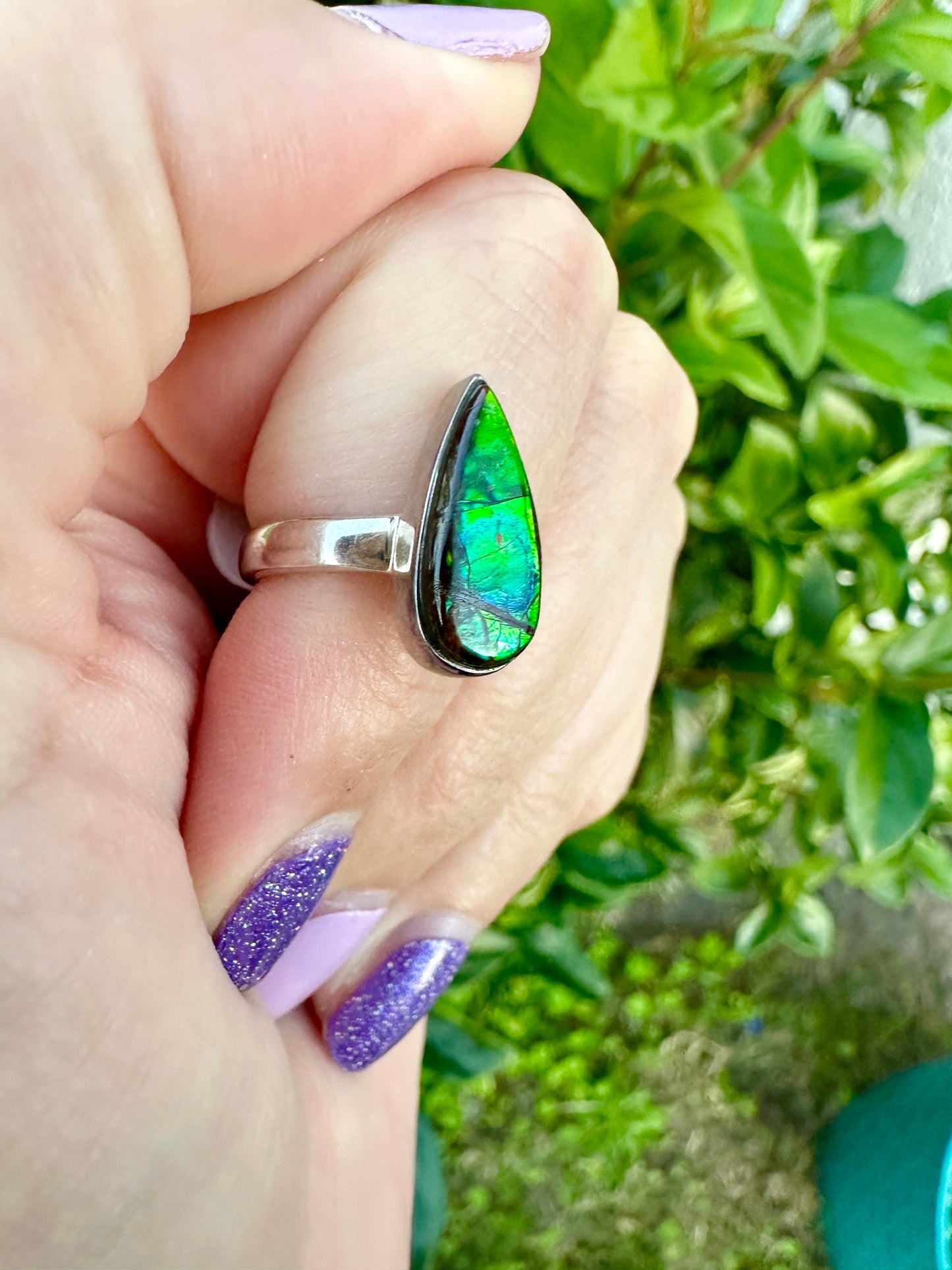 Radiant Size 6 Ammolite Ring in Sterling Silver - A Dazzling Display of Color, Perfect for Adding a Touch of Elegance to Any Outfit