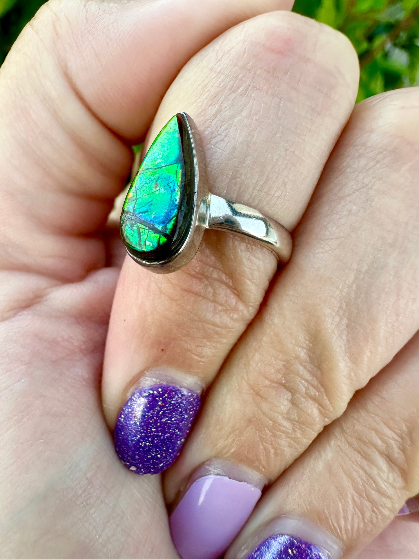 Radiant Size 6 Ammolite Ring in Sterling Silver - A Dazzling Display of Color, Perfect for Adding a Touch of Elegance to Any Outfit