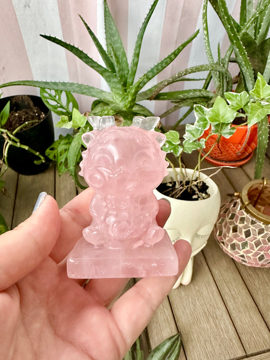 Rose Quartz Baby Dragon Carving - Natural Gemstone Decor - Unique Healing Stone Sculpture - Boho Style Home Accent