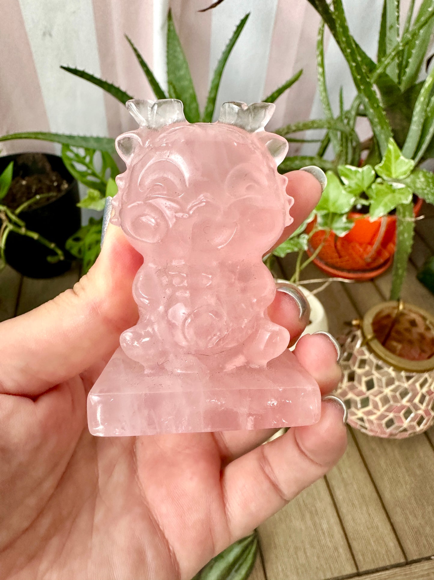 Rose Quartz Baby Dragon Carving - Natural Gemstone Decor - Unique Healing Stone Sculpture - Boho Style Home Accent