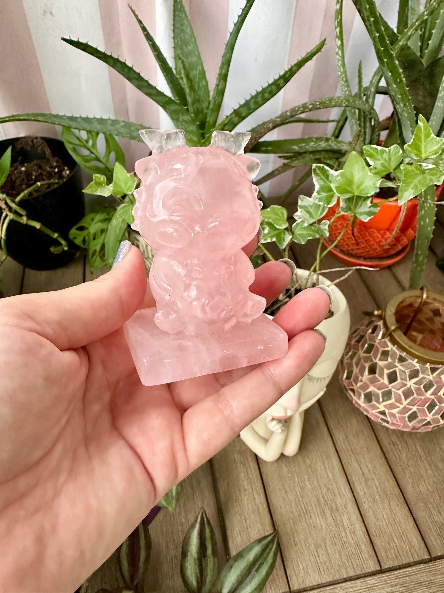 Rose Quartz Baby Dragon Carving - Natural Gemstone Decor - Unique Healing Stone Sculpture - Boho Style Home Accent