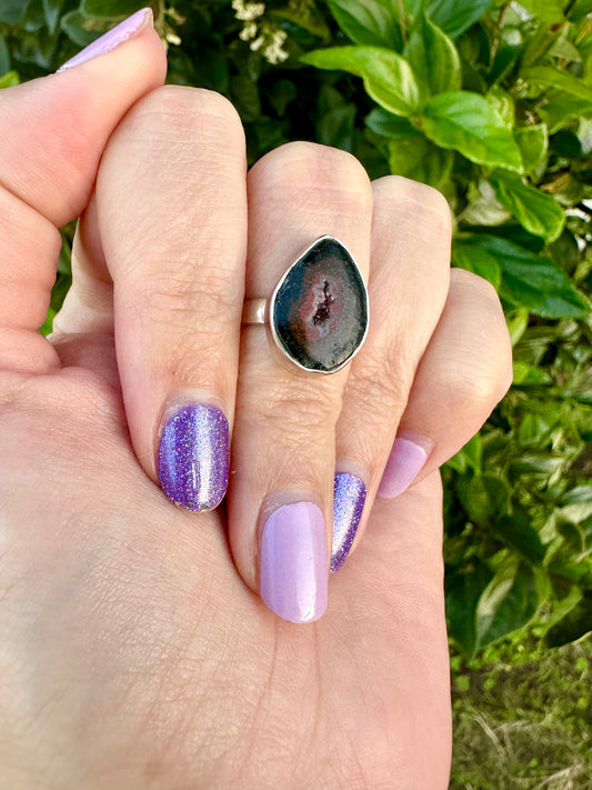 Elegant Sterling Silver Agate Druzy Ring - Unique Size 6 Fashion Accessory, Perfect for Every Occasion - Enhance Your Jewelry Collection