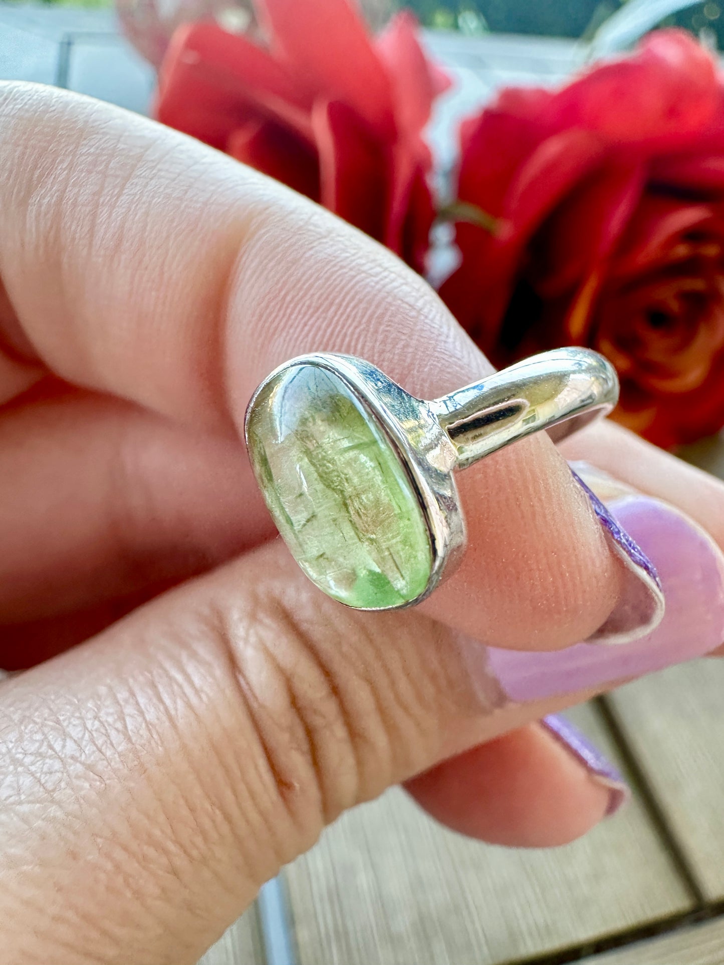 Green Kyanite Ring Size 6, Unique Handcrafted Gemstone Jewelry, Perfect Gift for Nature Lovers, Sterling Silver Elegant Accessory