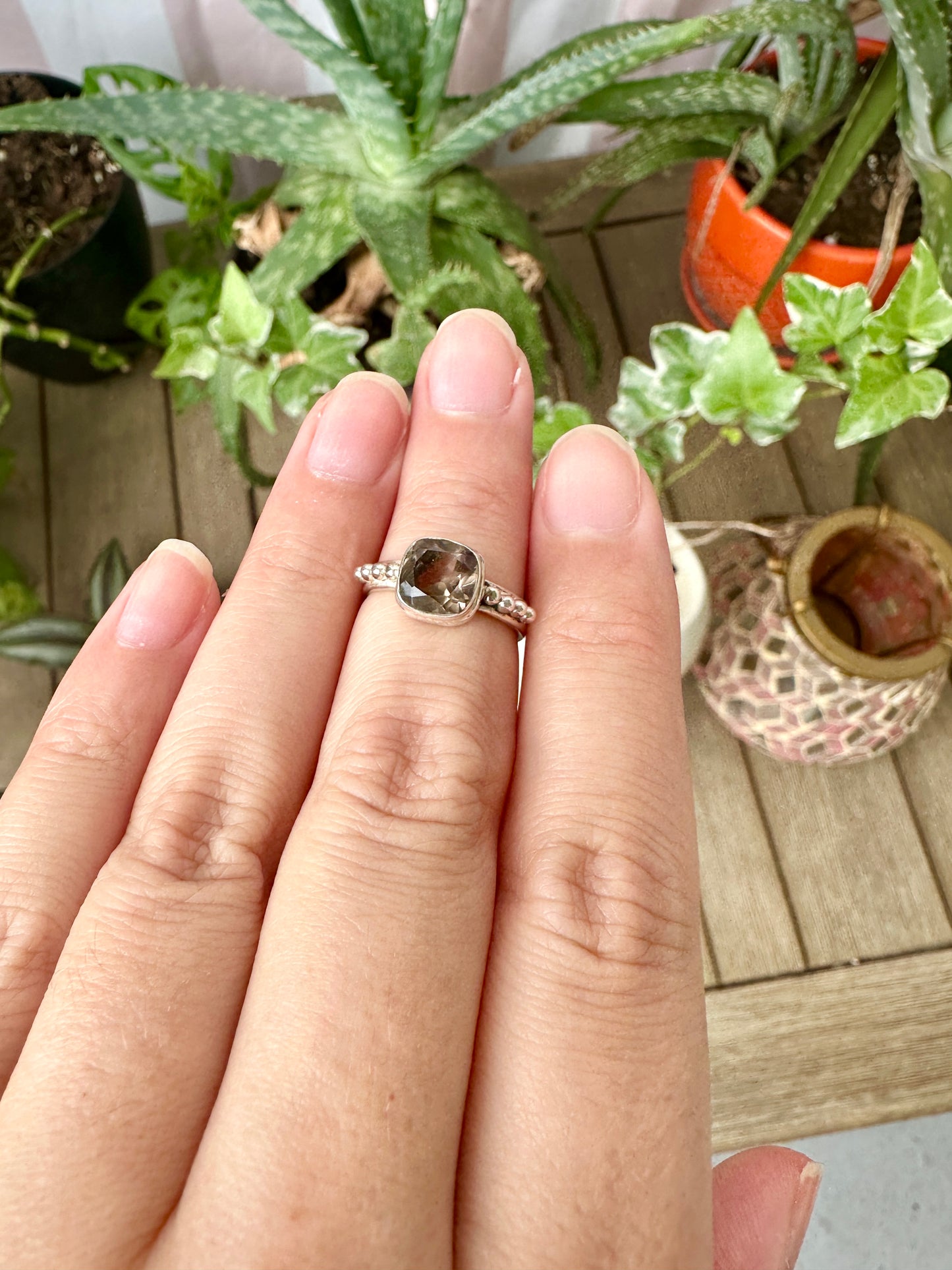 Elegant Smoky Quartz Sterling Silver Ring - Size 5, Sophisticated Jewelry for Grounding and Protection