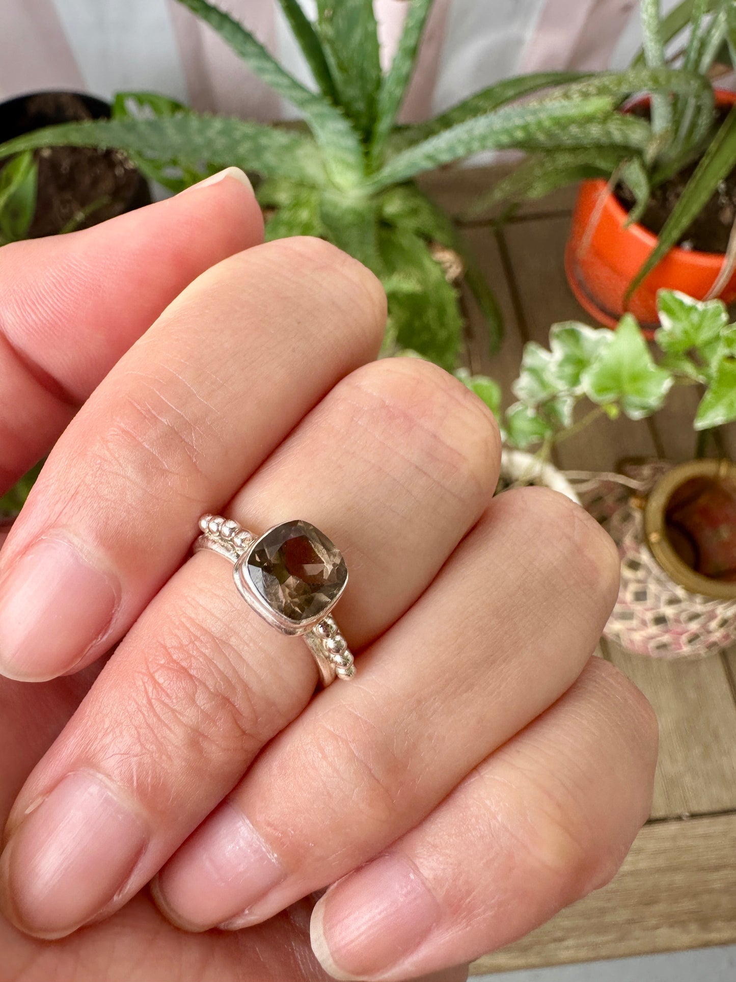 Elegant Smoky Quartz Sterling Silver Ring - Size 5, Sophisticated Jewelry for Grounding and Protection