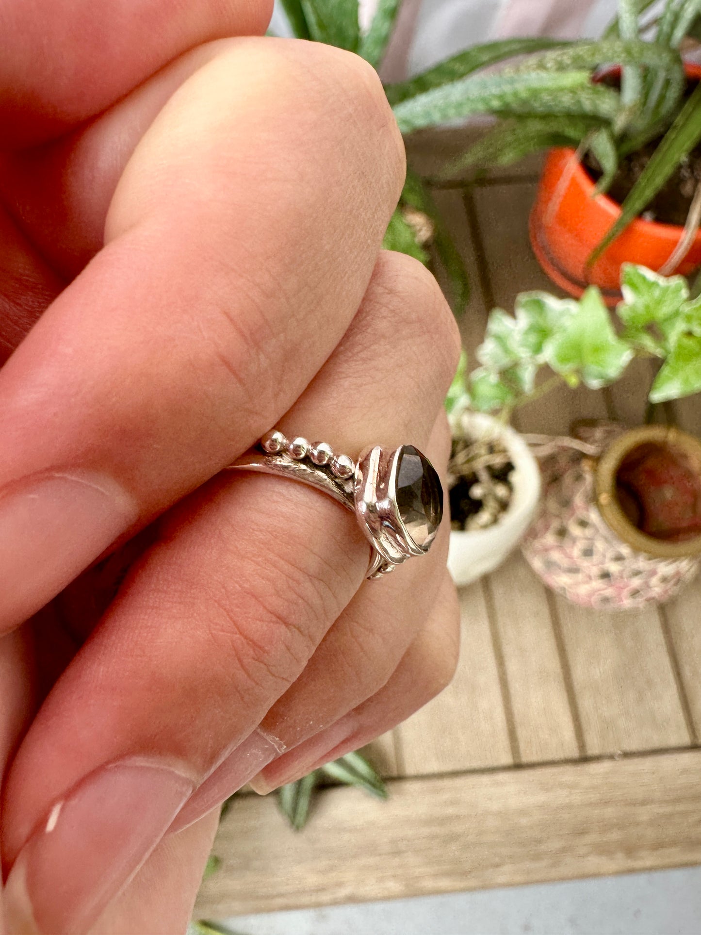 Elegant Smoky Quartz Sterling Silver Ring - Size 5, Sophisticated Jewelry for Grounding and Protection