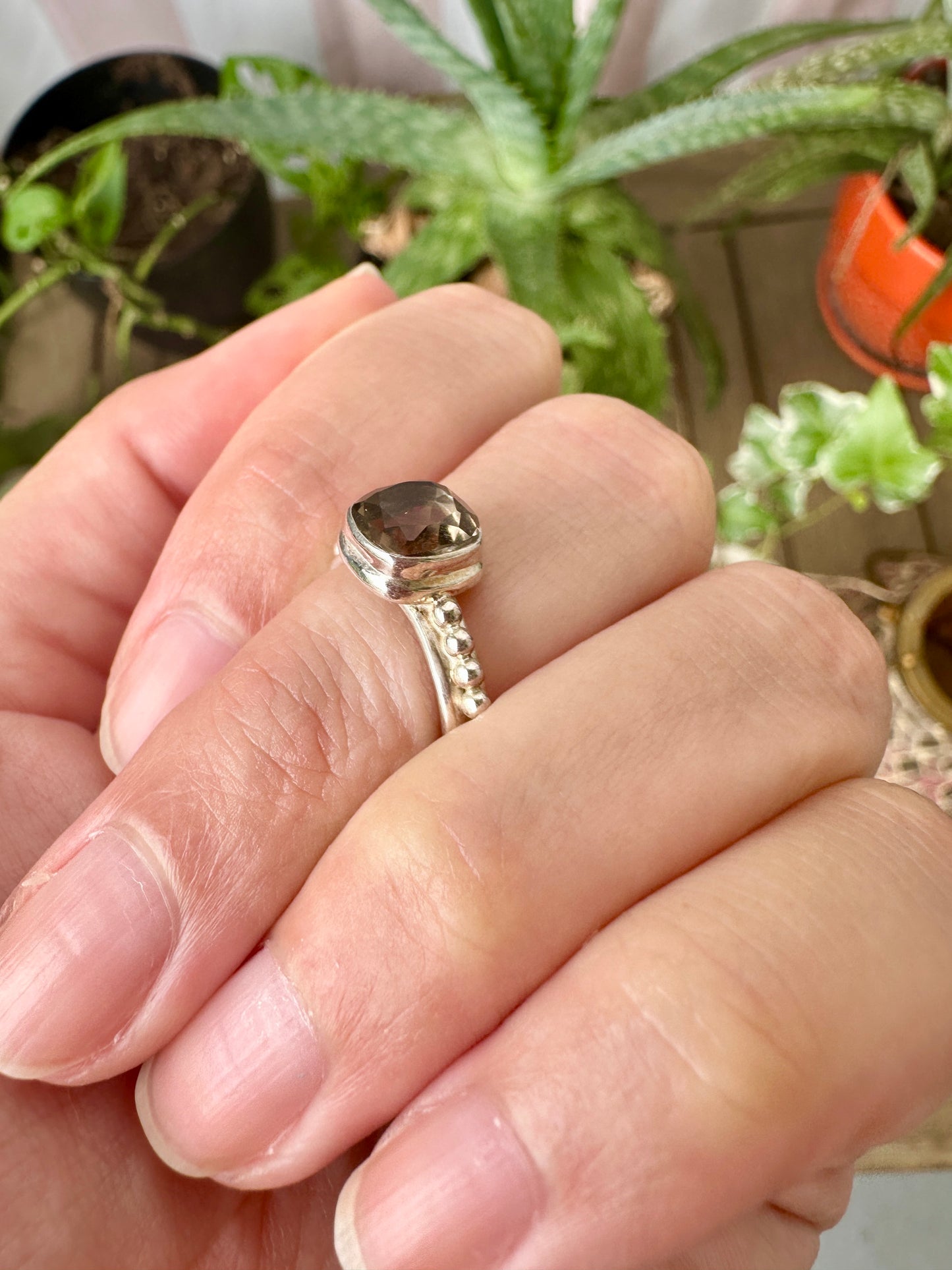 Elegant Smoky Quartz Sterling Silver Ring - Size 5, Sophisticated Jewelry for Grounding and Protection