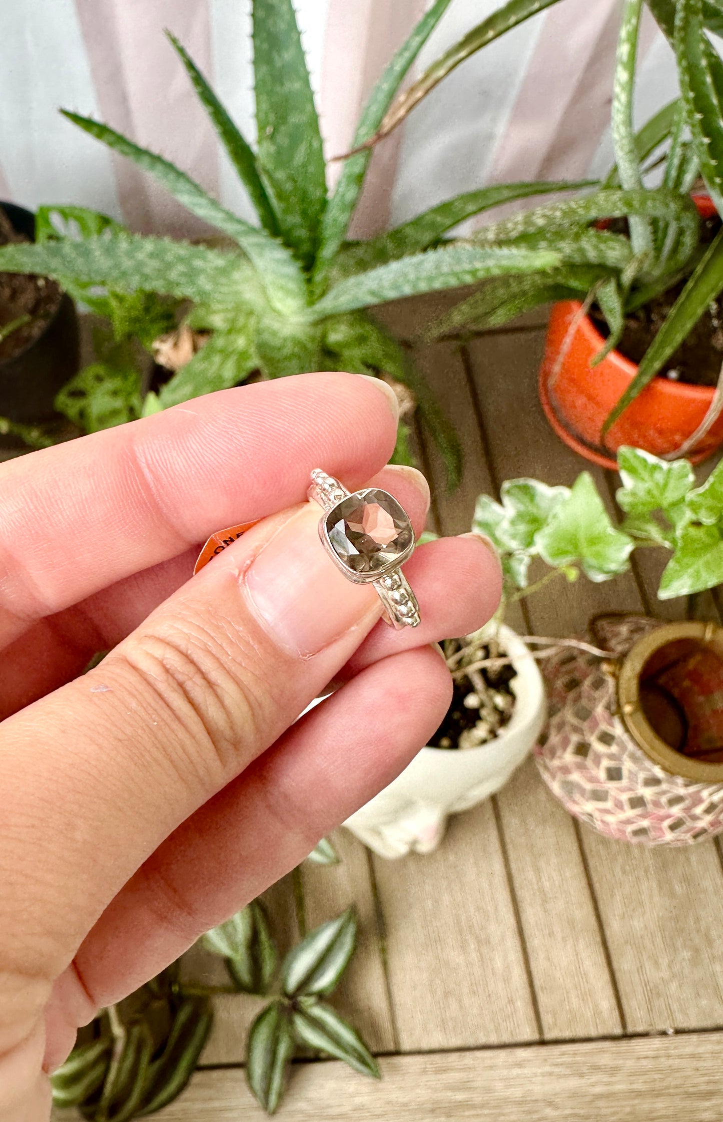 Elegant Smoky Quartz Sterling Silver Ring - Size 5, Sophisticated Jewelry for Grounding and Protection