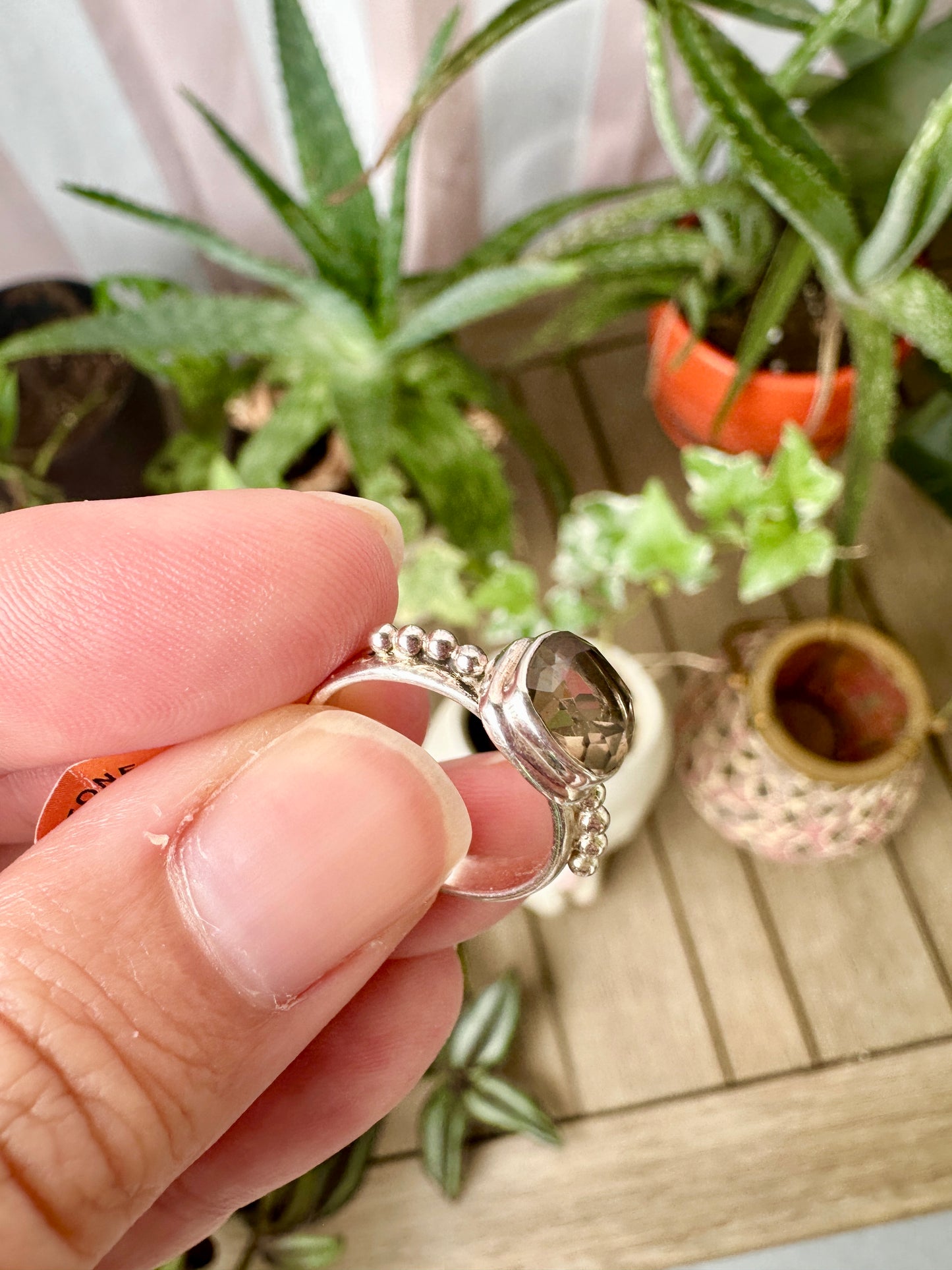 Elegant Smoky Quartz Sterling Silver Ring - Size 5, Sophisticated Jewelry for Grounding and Protection