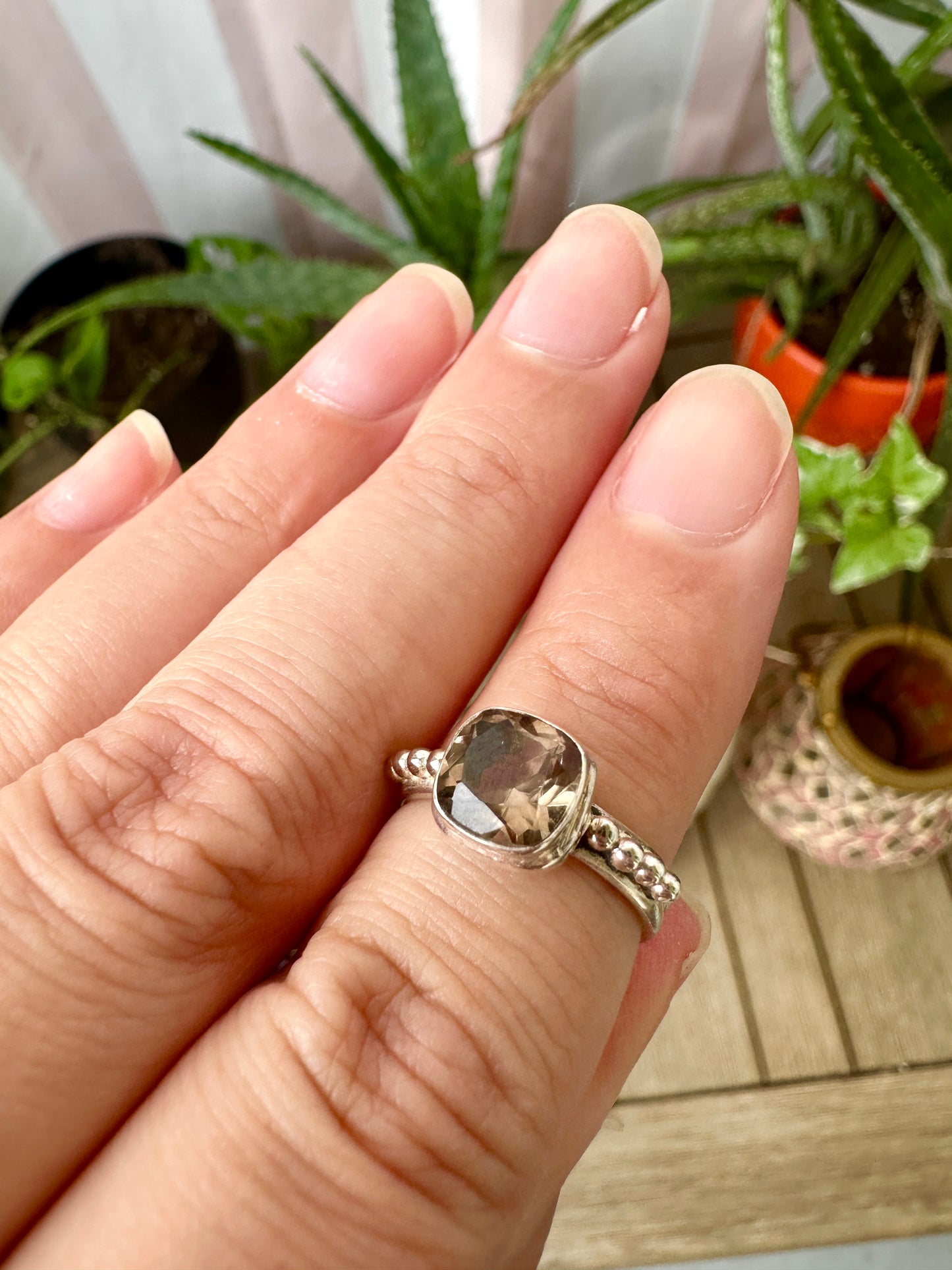 Elegant Smoky Quartz Sterling Silver Ring - Size 5, Sophisticated Jewelry for Grounding and Protection