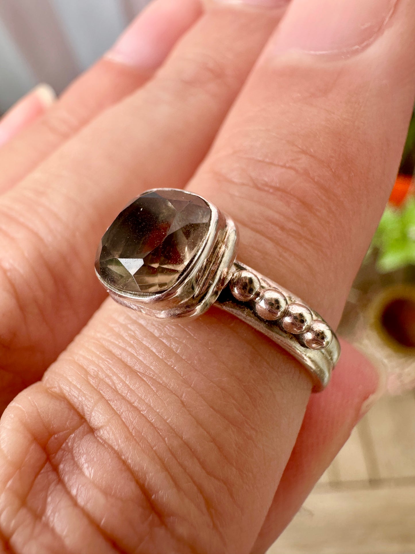 Elegant Smoky Quartz Sterling Silver Ring - Size 5, Sophisticated Jewelry for Grounding and Protection