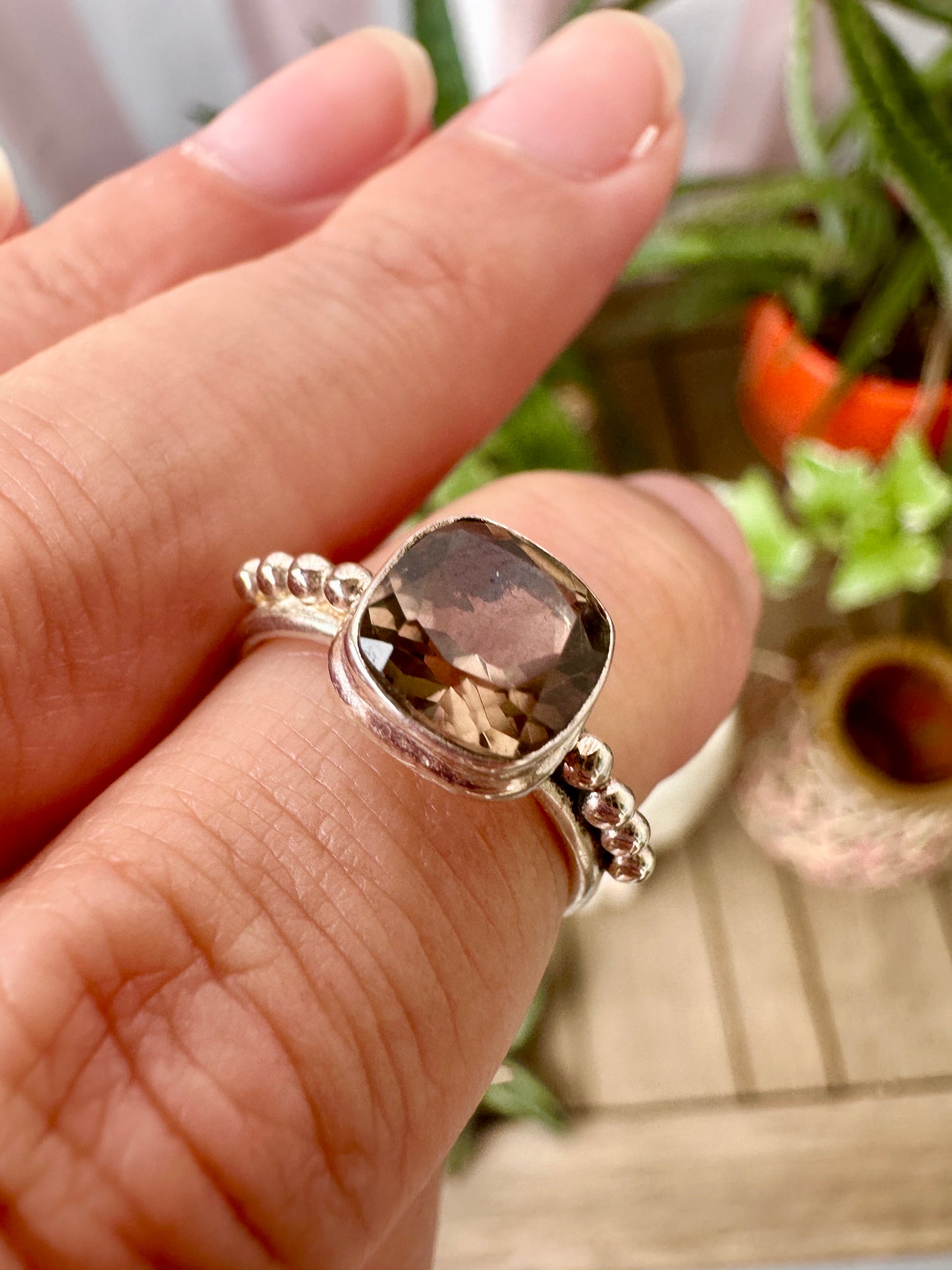 Elegant Smoky Quartz Sterling Silver Ring - Size 5, Sophisticated Jewelry for Grounding and Protection