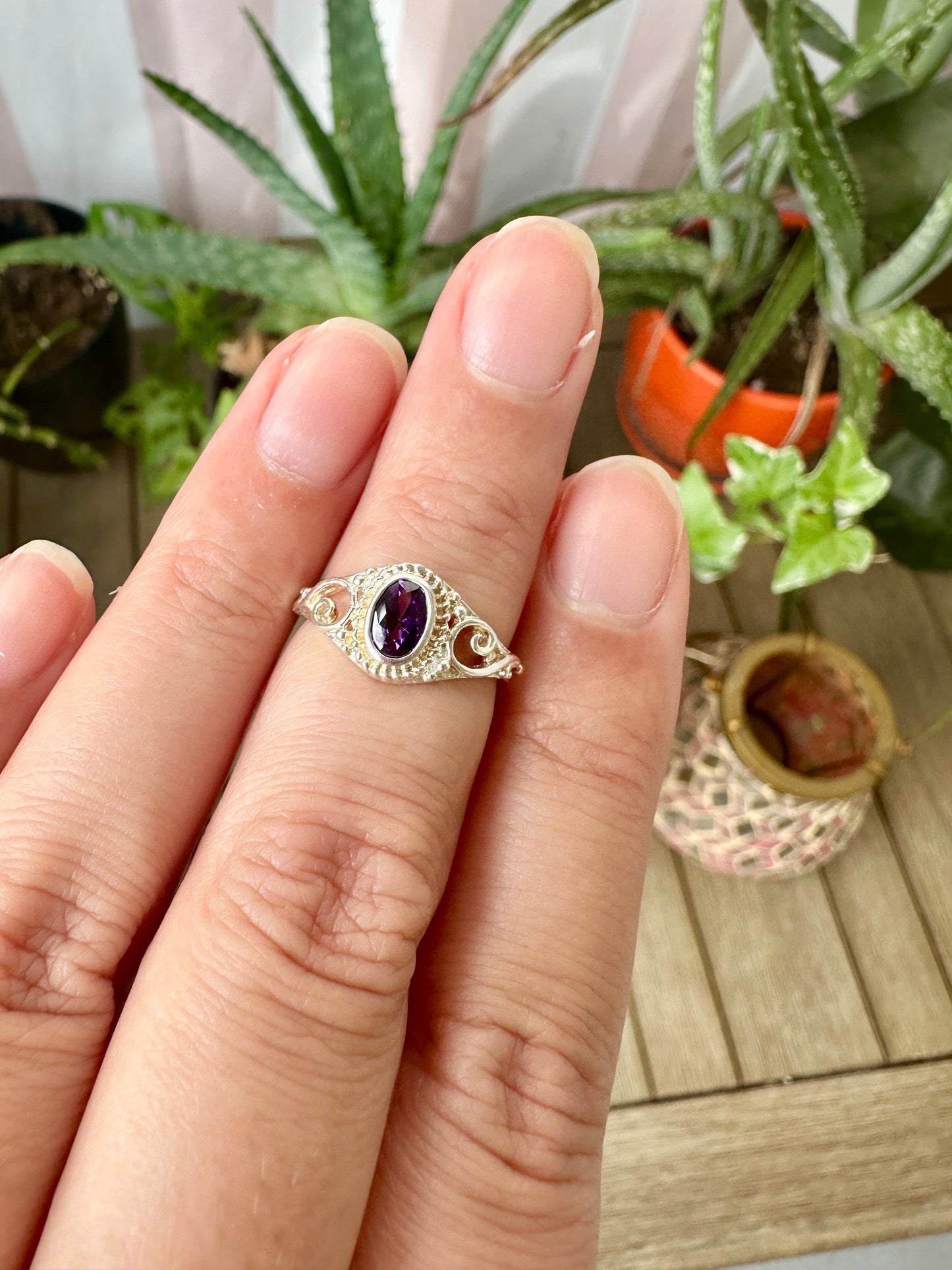 Amethyst Sterling Silver Ring Size 5.25 - Natural Gemstone Jewelry - Elegant Boho Style Statement Ring - Unique Gift for Her