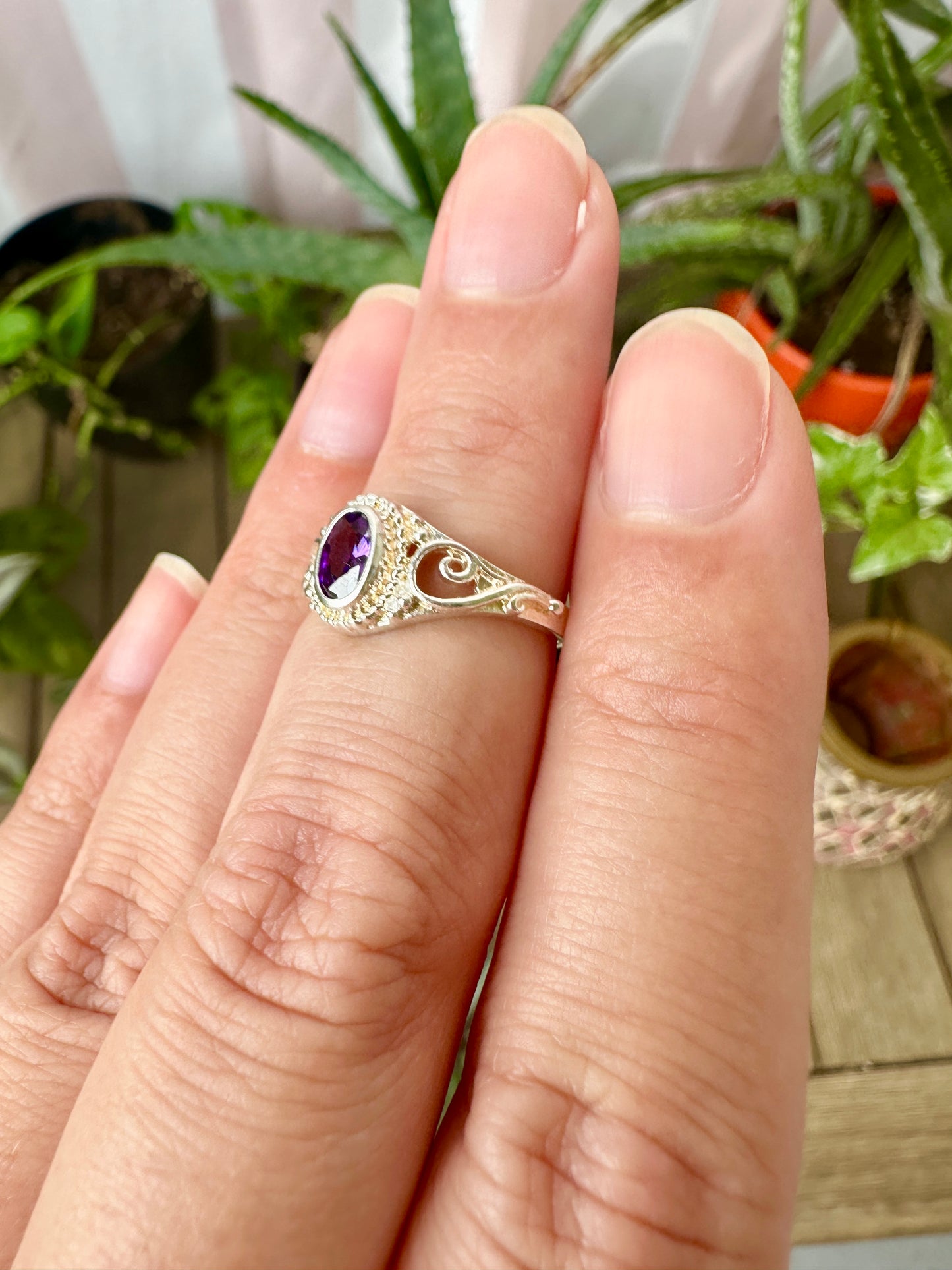 Amethyst Sterling Silver Ring Size 5.25 - Natural Gemstone Jewelry - Elegant Boho Style Statement Ring - Unique Gift for Her