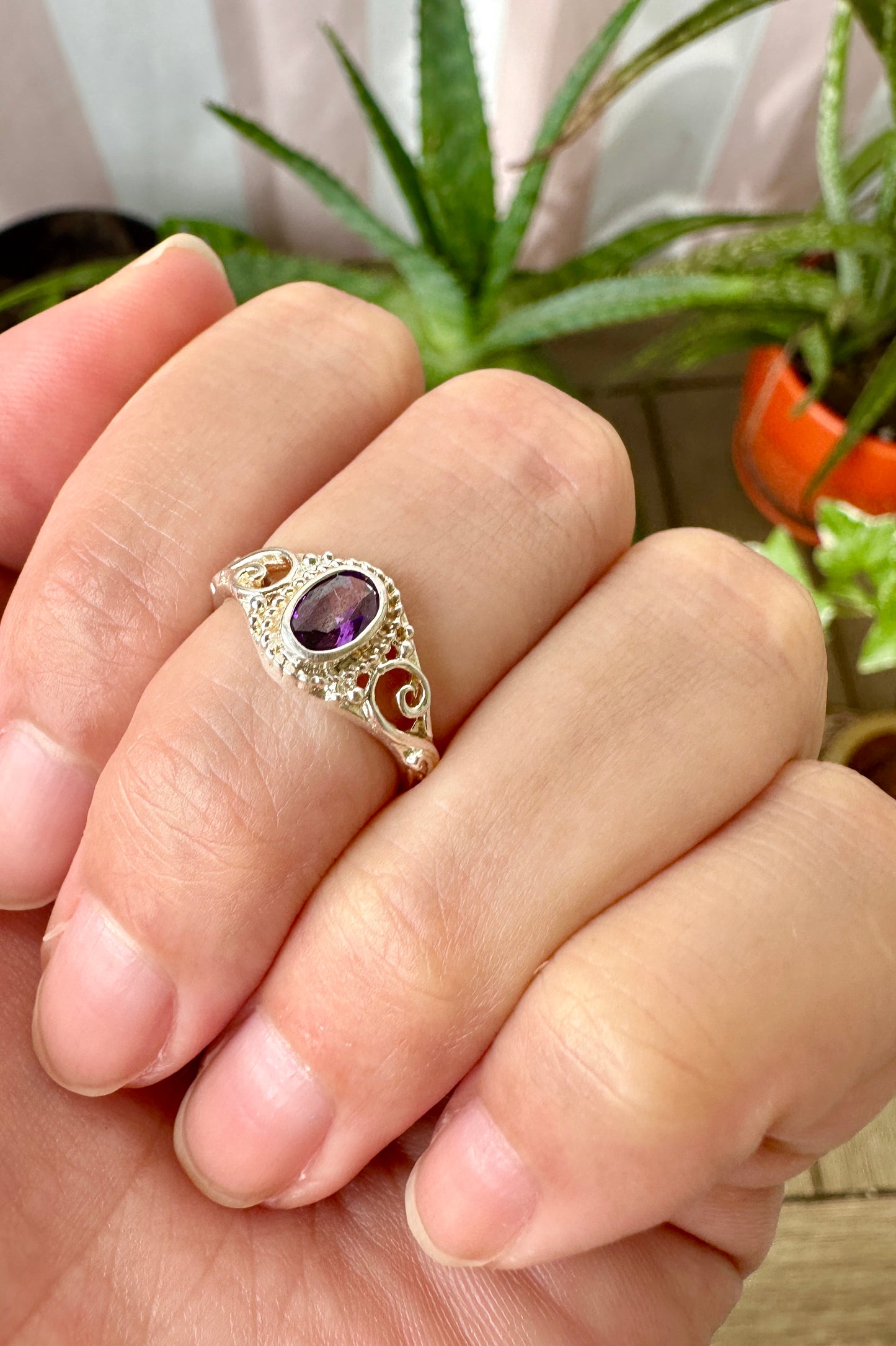 Amethyst Sterling Silver Ring Size 5.25 - Natural Gemstone Jewelry - Elegant Boho Style Statement Ring - Unique Gift for Her