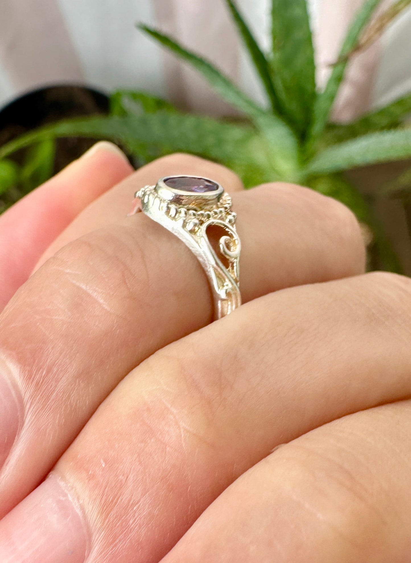 Amethyst Sterling Silver Ring Size 5.25 - Natural Gemstone Jewelry - Elegant Boho Style Statement Ring - Unique Gift for Her