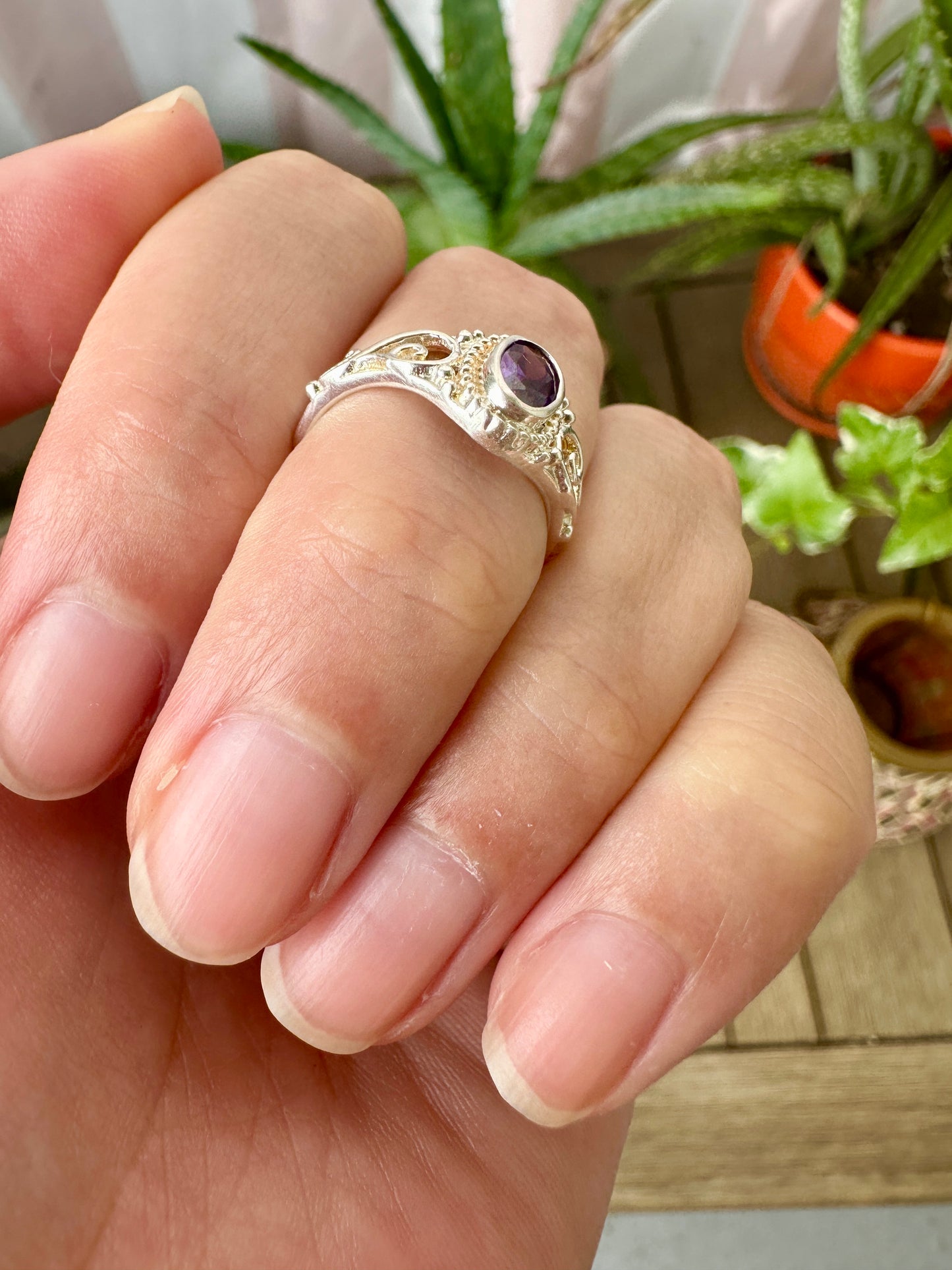 Amethyst Sterling Silver Ring Size 5.25 - Natural Gemstone Jewelry - Elegant Boho Style Statement Ring - Unique Gift for Her