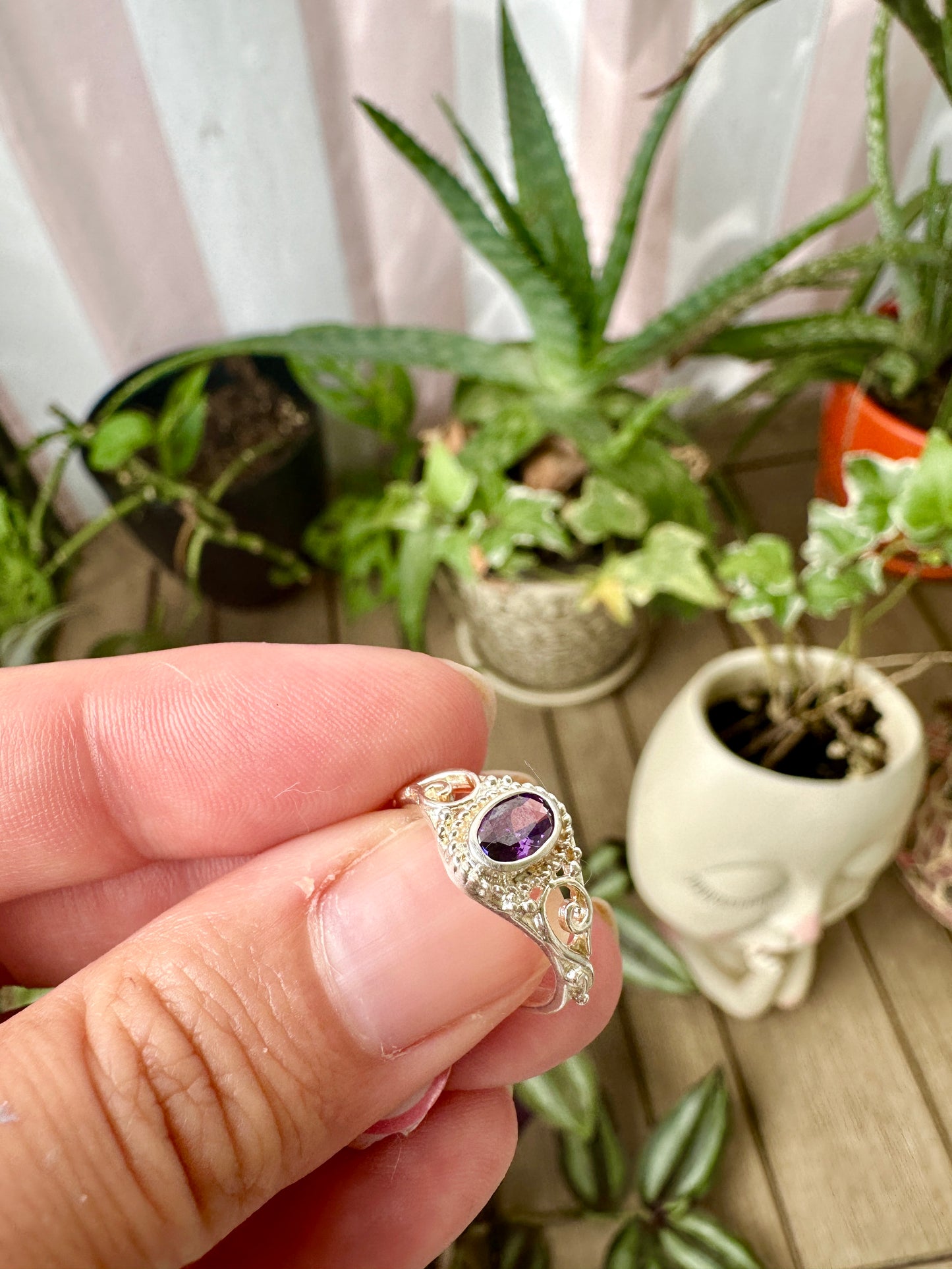 Amethyst Sterling Silver Ring Size 5.25 - Natural Gemstone Jewelry - Elegant Boho Style Statement Ring - Unique Gift for Her