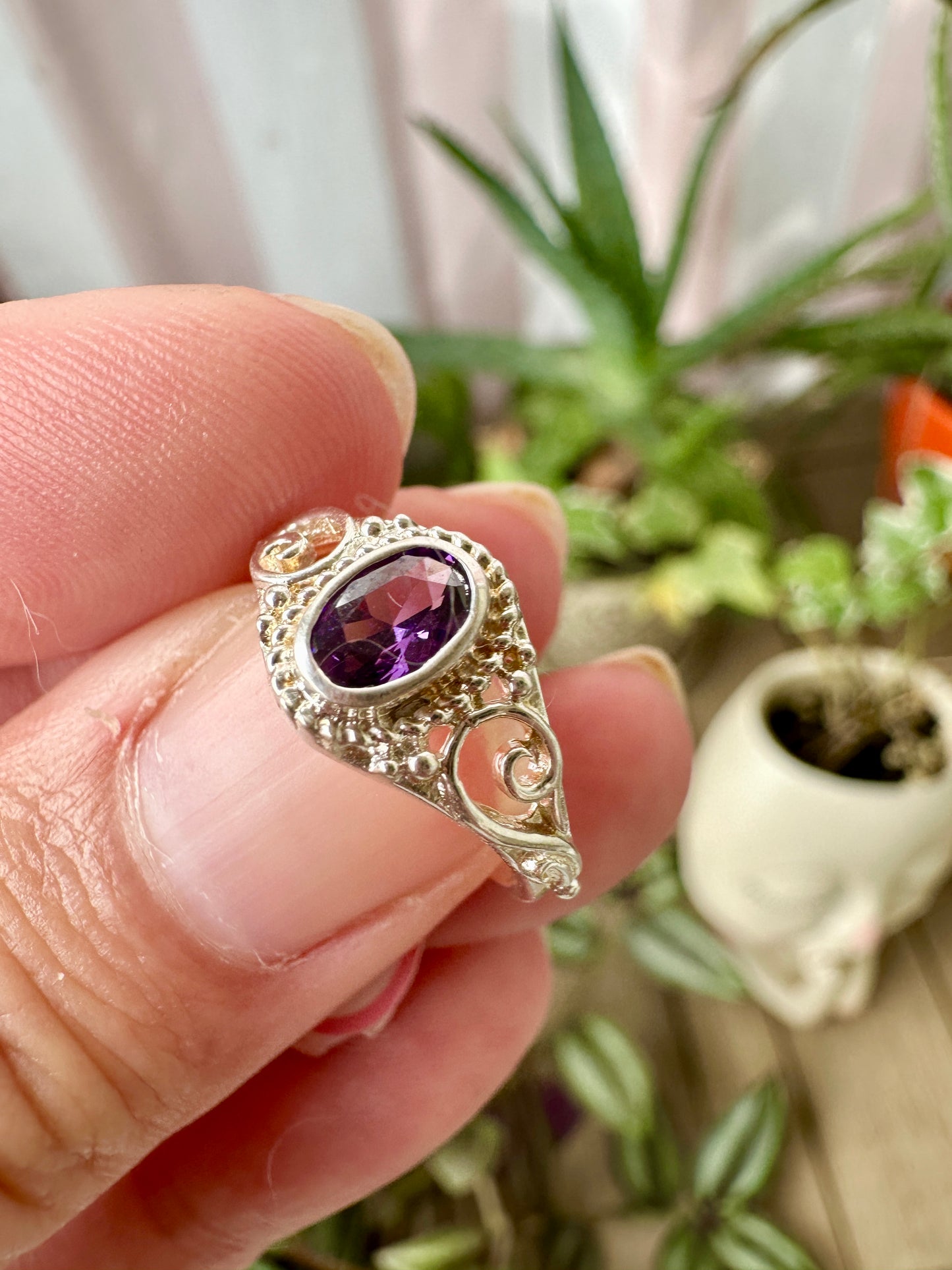 Amethyst Sterling Silver Ring Size 5.25 - Natural Gemstone Jewelry - Elegant Boho Style Statement Ring - Unique Gift for Her