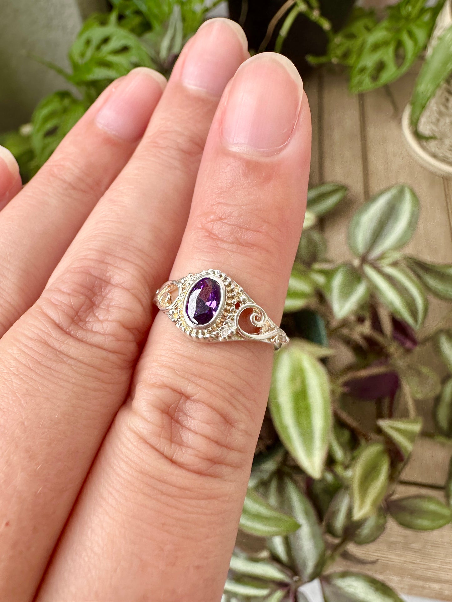 Amethyst Sterling Silver Ring Size 5.25 - Natural Gemstone Jewelry - Elegant Boho Style Statement Ring - Unique Gift for Her