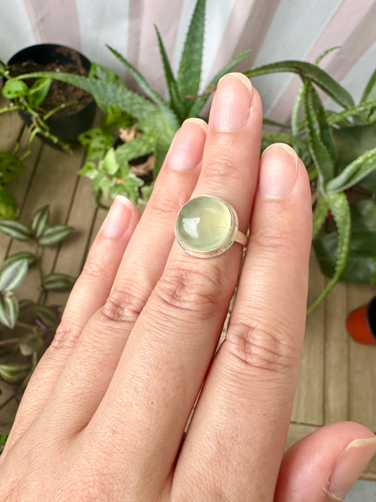 Sterling Silver Prehnite Ring Size 6.25 - Natural Gemstone Jewelry - Elegant Boho Style Statement Ring - Unique Gift for Her