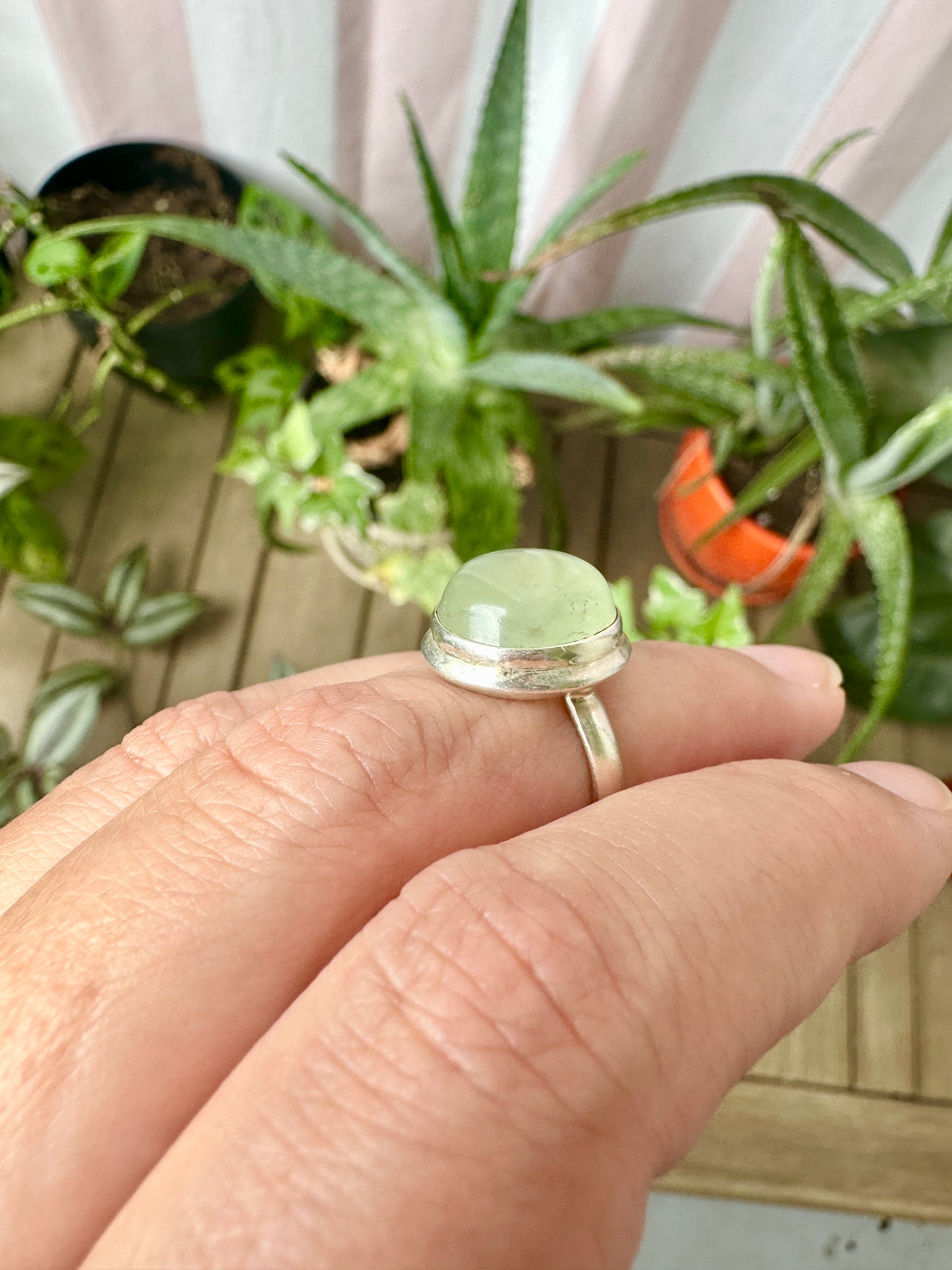 Sterling Silver Prehnite Ring Size 6.25 - Natural Gemstone Jewelry - Elegant Boho Style Statement Ring - Unique Gift for Her