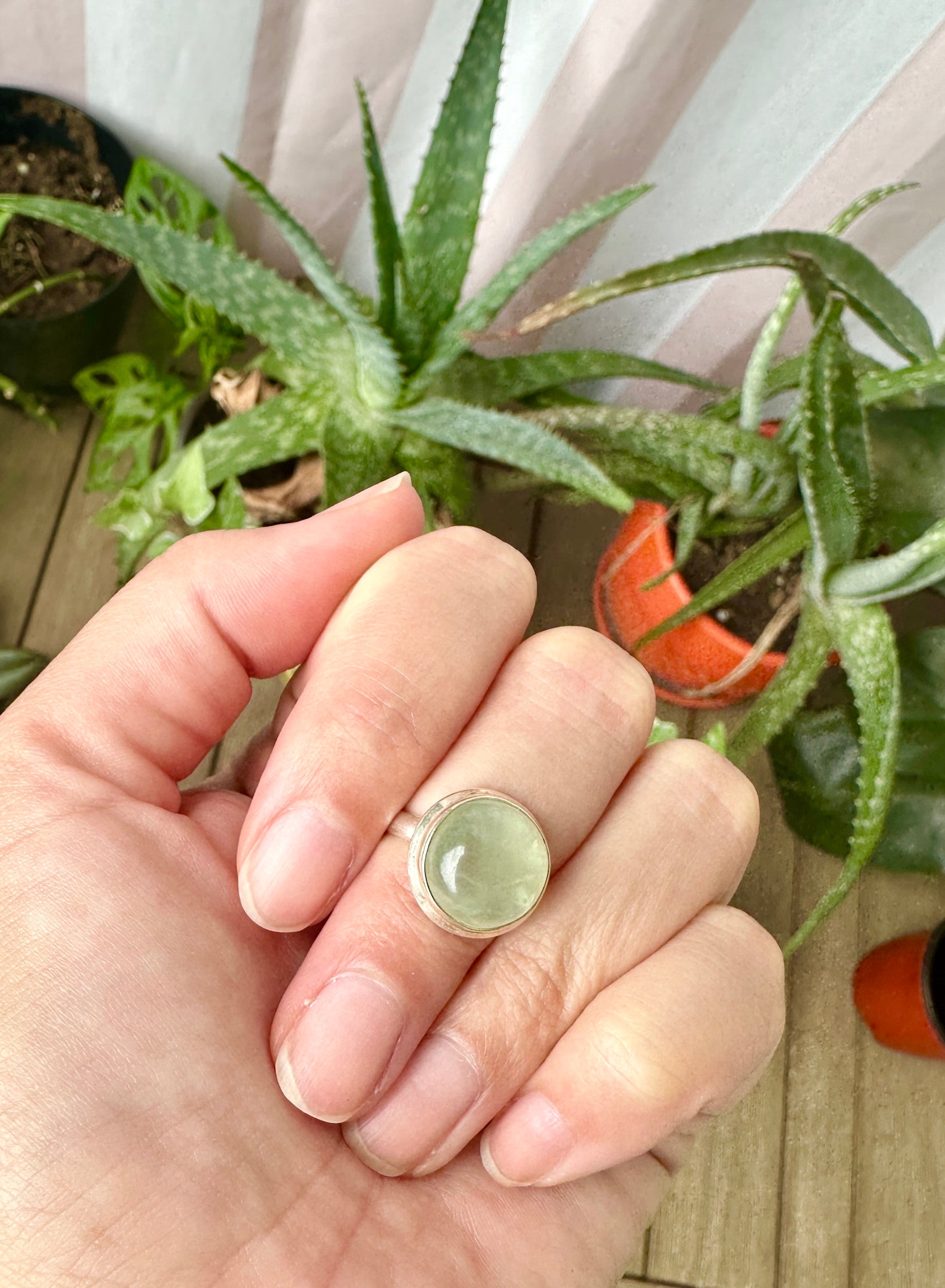 Sterling Silver Prehnite Ring Size 6.25 - Natural Gemstone Jewelry - Elegant Boho Style Statement Ring - Unique Gift for Her