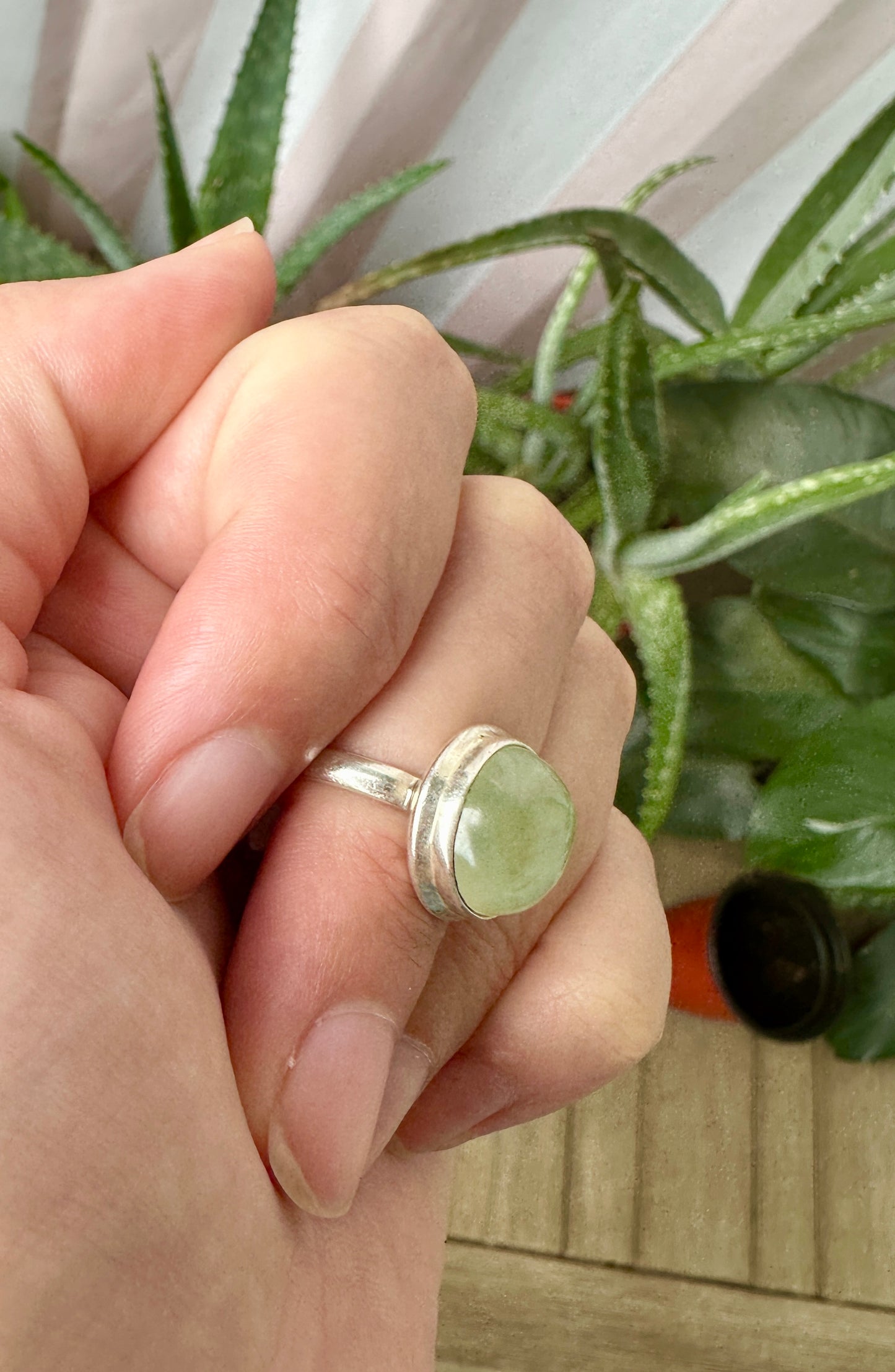 Sterling Silver Prehnite Ring Size 6.25 - Natural Gemstone Jewelry - Elegant Boho Style Statement Ring - Unique Gift for Her