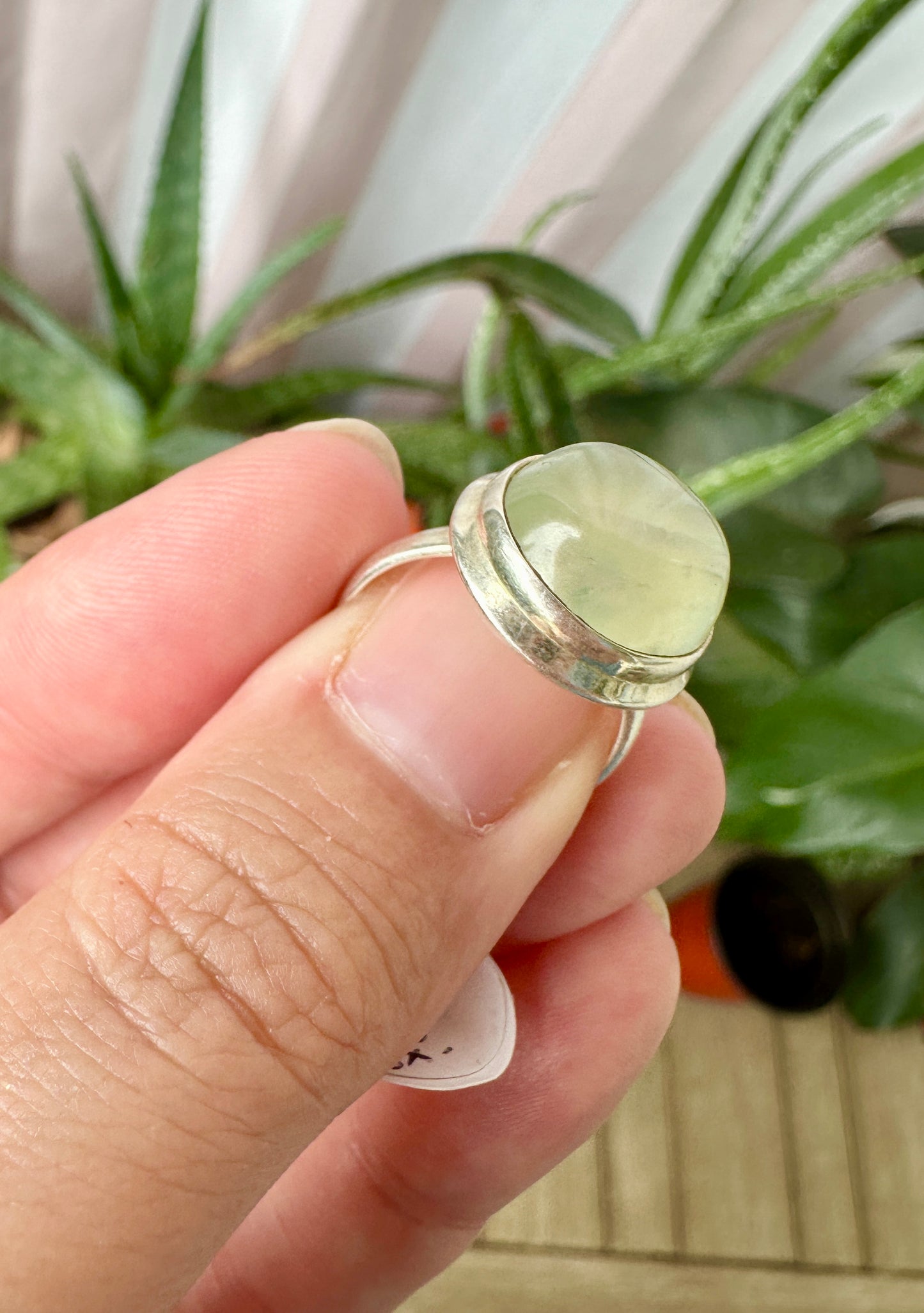 Sterling Silver Prehnite Ring Size 6.25 - Natural Gemstone Jewelry - Elegant Boho Style Statement Ring - Unique Gift for Her