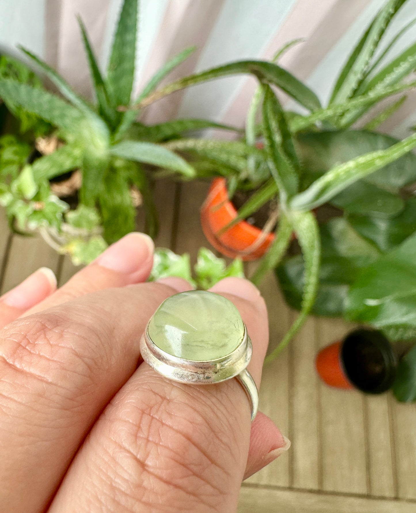 Sterling Silver Prehnite Ring Size 6.25 - Natural Gemstone Jewelry - Elegant Boho Style Statement Ring - Unique Gift for Her