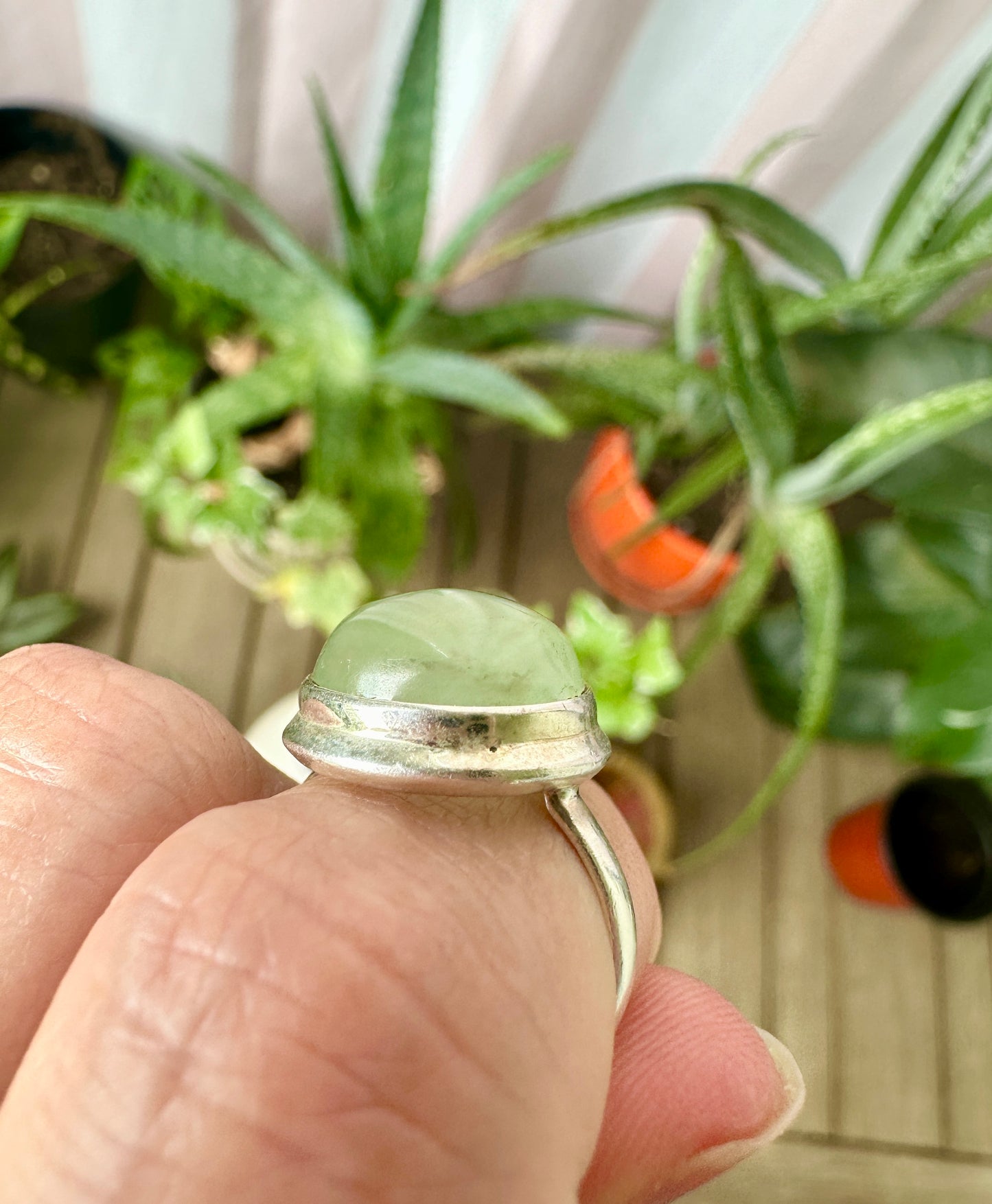 Sterling Silver Prehnite Ring Size 6.25 - Natural Gemstone Jewelry - Elegant Boho Style Statement Ring - Unique Gift for Her