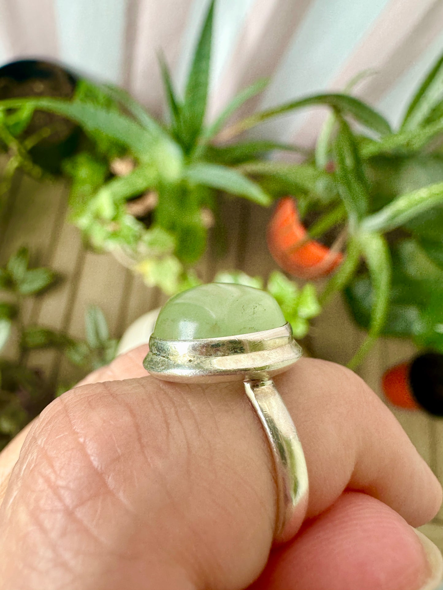 Sterling Silver Prehnite Ring Size 6.25 - Natural Gemstone Jewelry - Elegant Boho Style Statement Ring - Unique Gift for Her