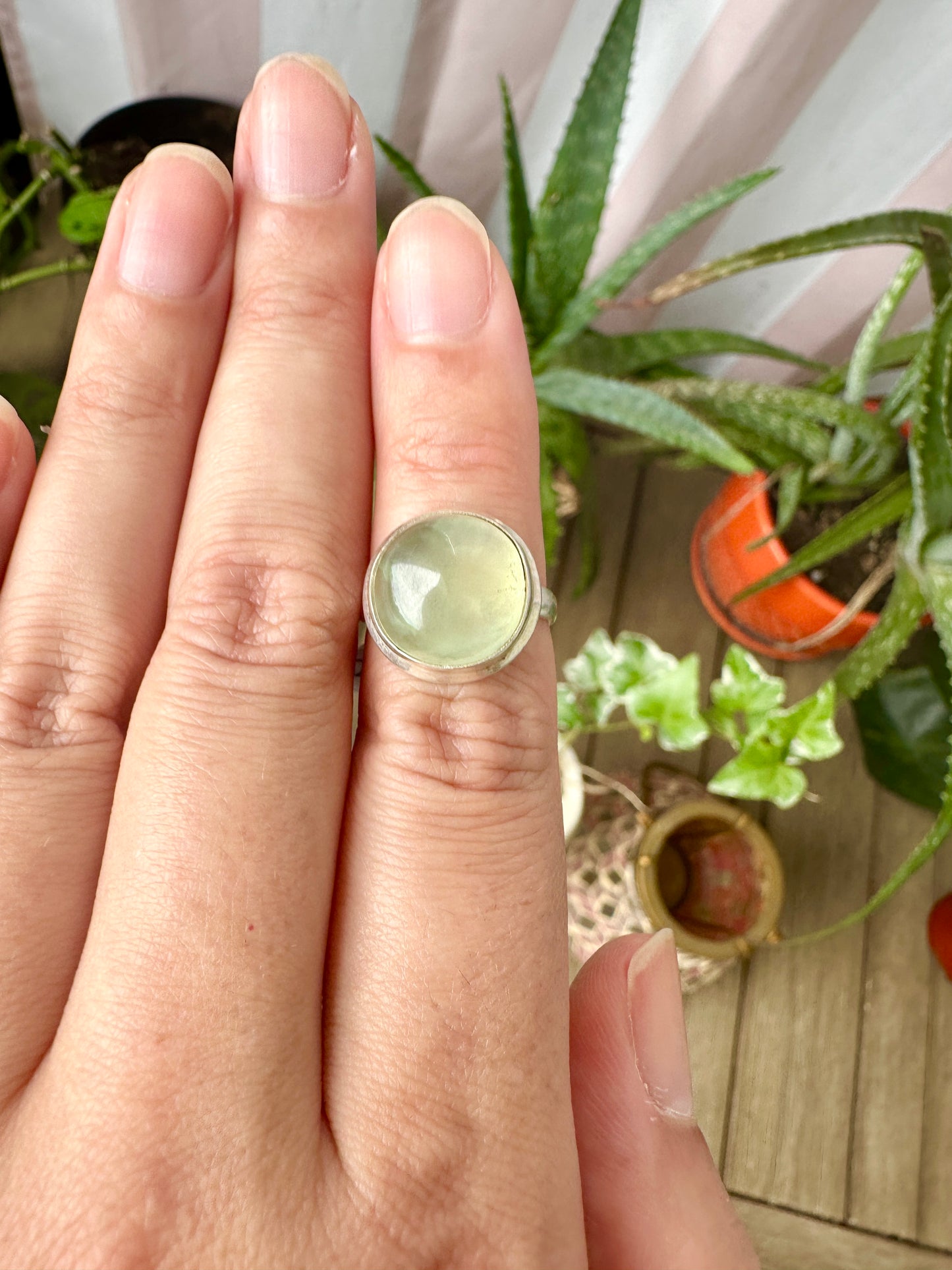 Sterling Silver Prehnite Ring Size 6.25 - Natural Gemstone Jewelry - Elegant Boho Style Statement Ring - Unique Gift for Her