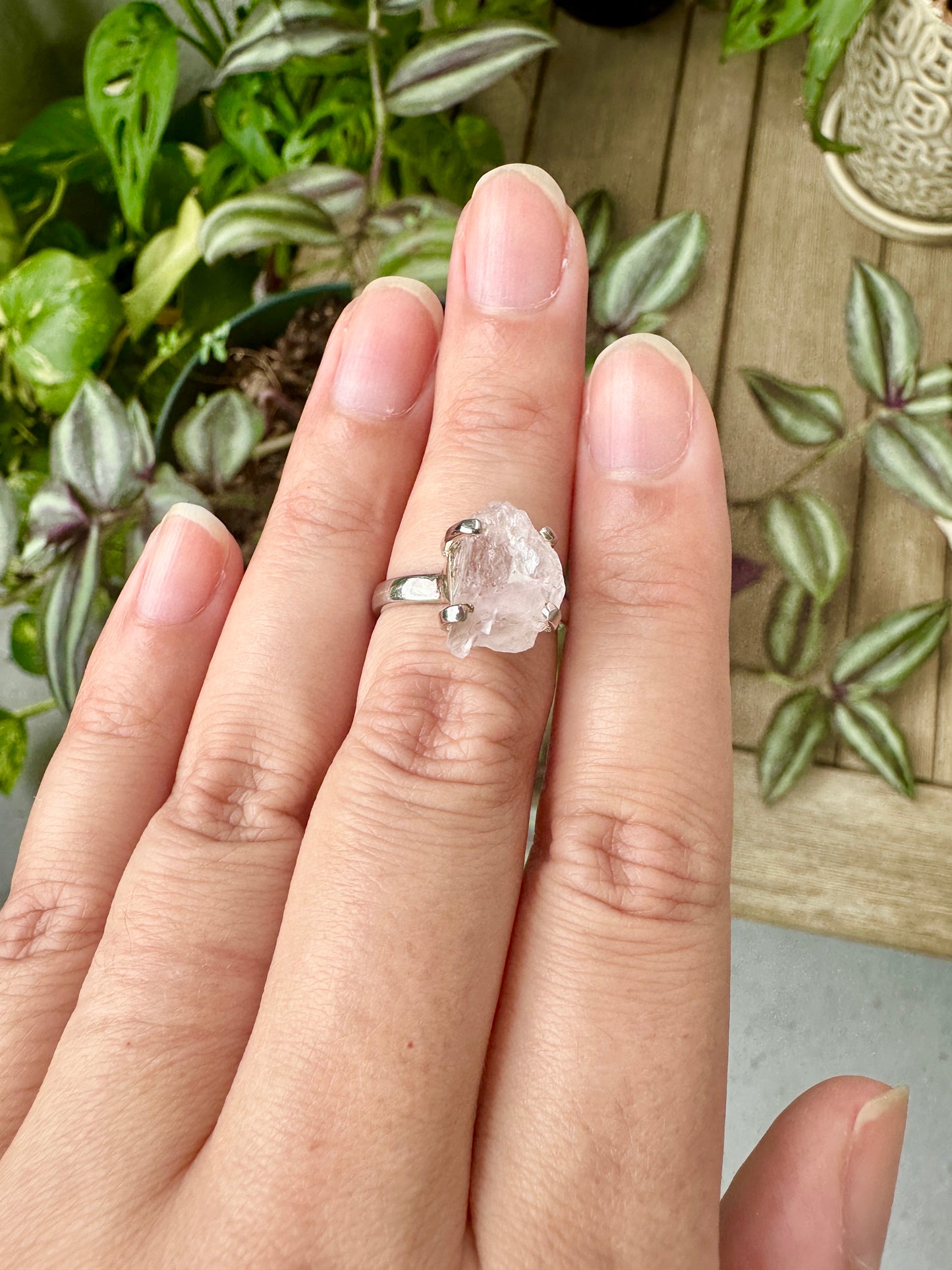 Raw Kunzite Sterling Silver Ring Size 7 - Natural Gemstone Jewelry - Elegant Boho Style Statement Ring - Unique Gift for Her