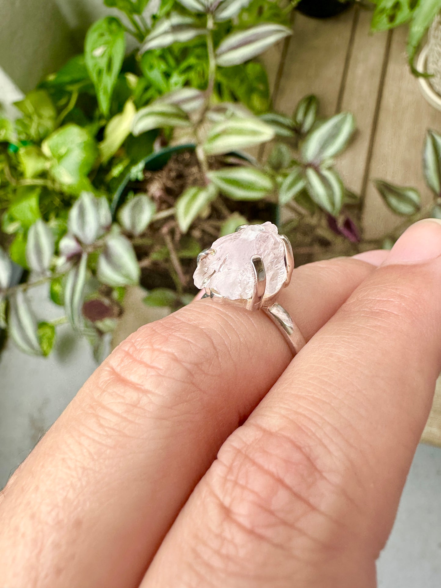 Raw Kunzite Sterling Silver Ring Size 7 - Natural Gemstone Jewelry - Elegant Boho Style Statement Ring - Unique Gift for Her