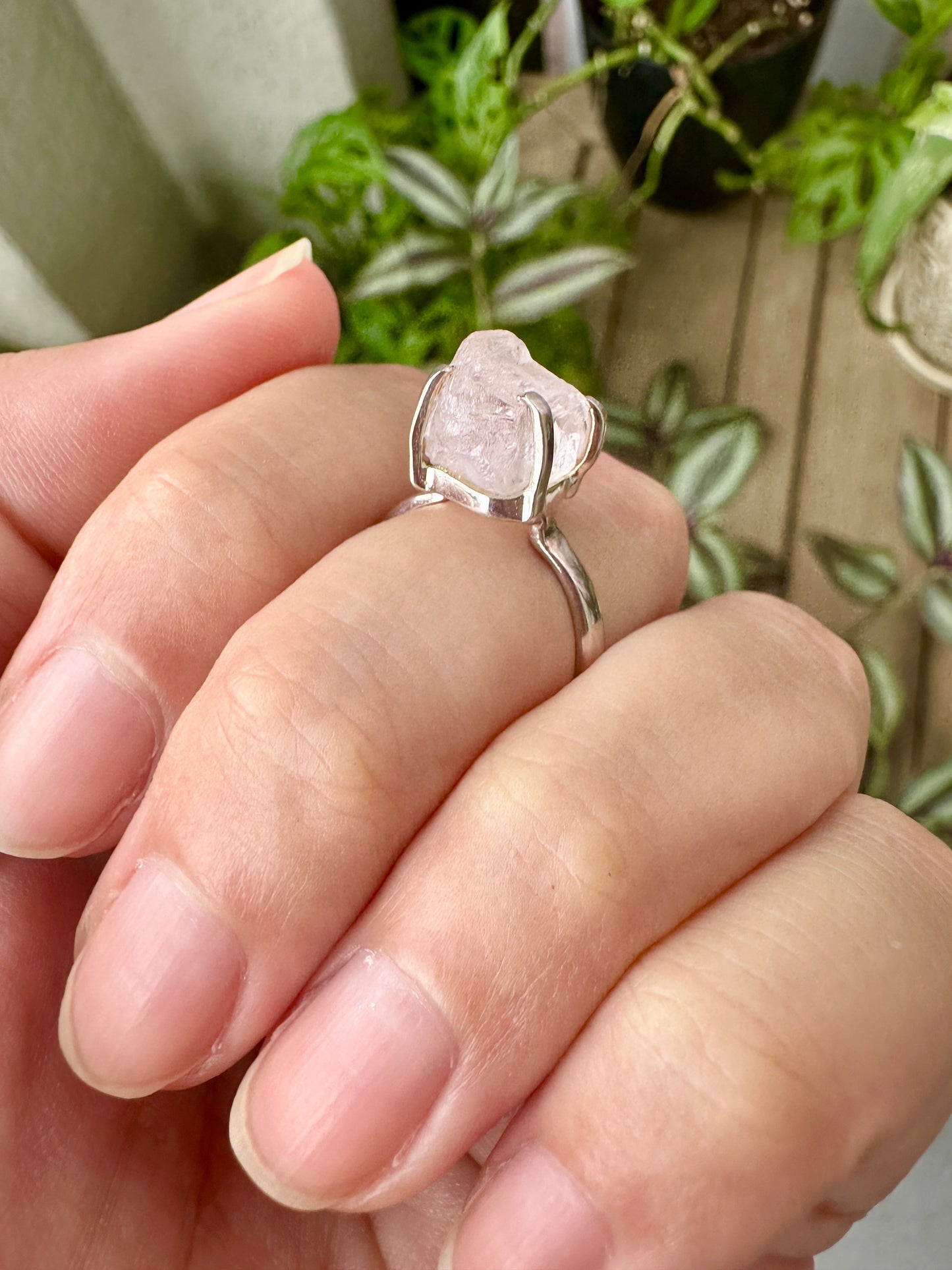 Raw Kunzite Sterling Silver Ring Size 7 - Natural Gemstone Jewelry - Elegant Boho Style Statement Ring - Unique Gift for Her