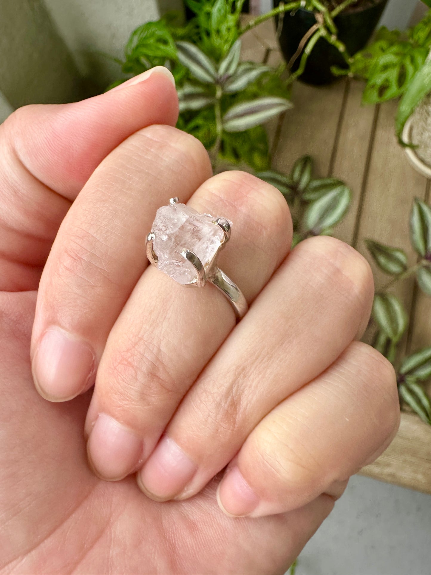 Raw Kunzite Sterling Silver Ring Size 7 - Natural Gemstone Jewelry - Elegant Boho Style Statement Ring - Unique Gift for Her